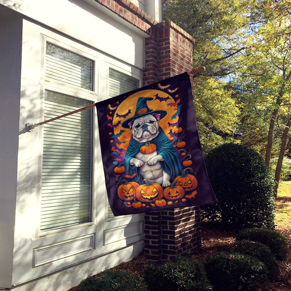 White English Bulldog Witchy Halloween House Flag  the-store.com.