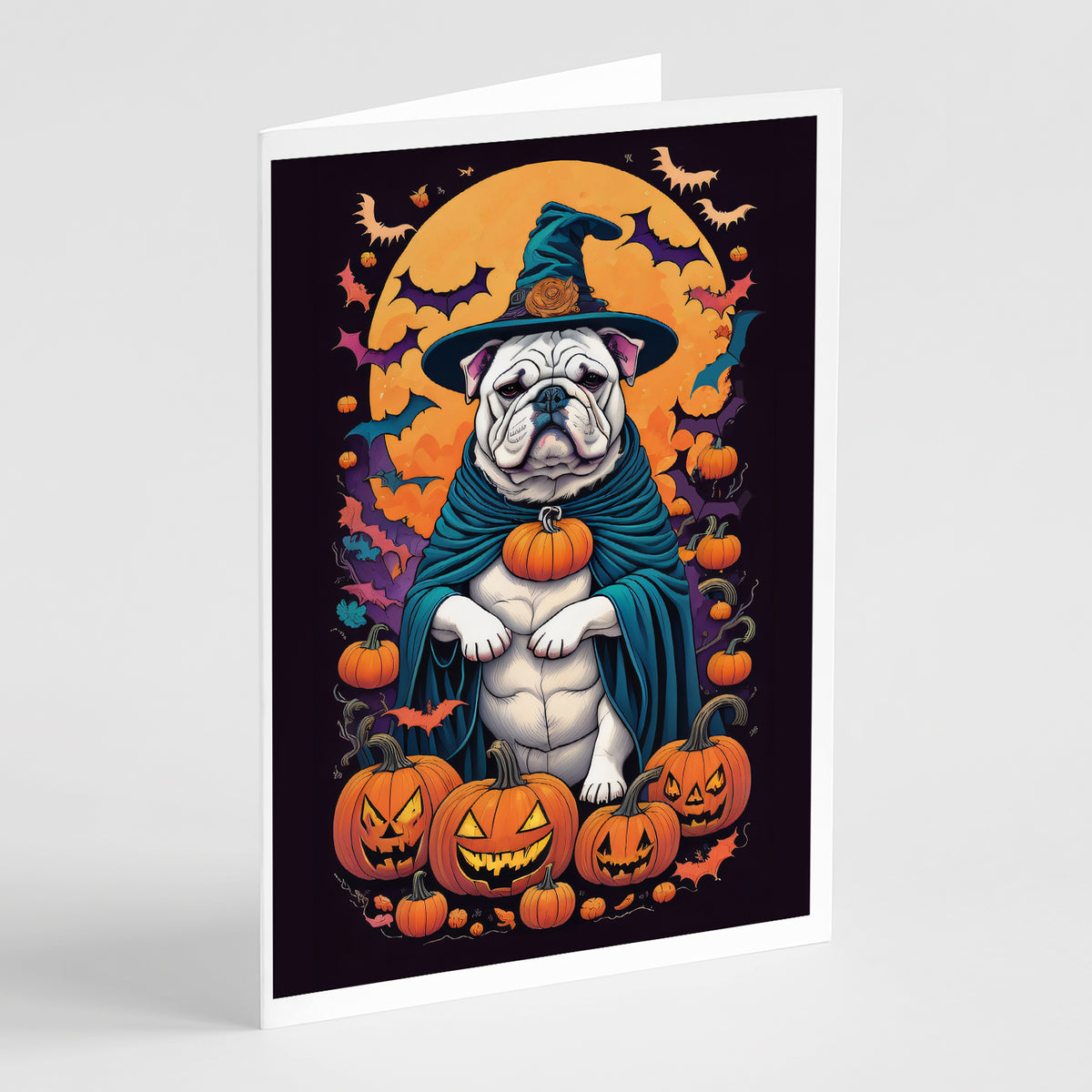 Buy this White English Bulldog Witchy Halloween Greeting Cards and Envelopes Pack of 8