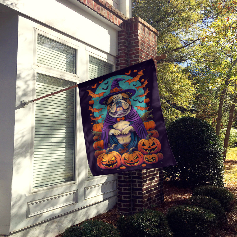 English Bulldog Witchy Halloween House Flag  the-store.com.