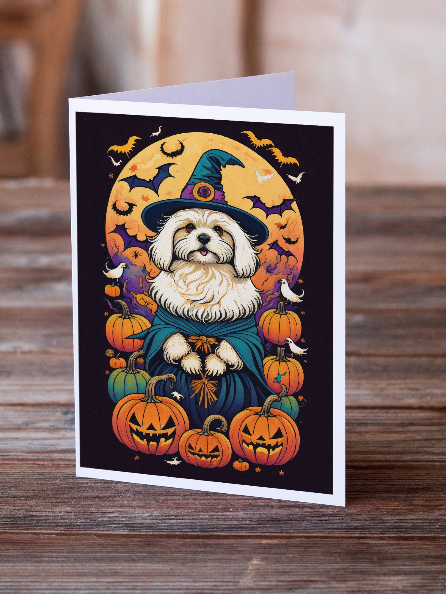 Coton De Tulear Witchy Halloween Greeting Cards and Envelopes Pack of 8  the-store.com.