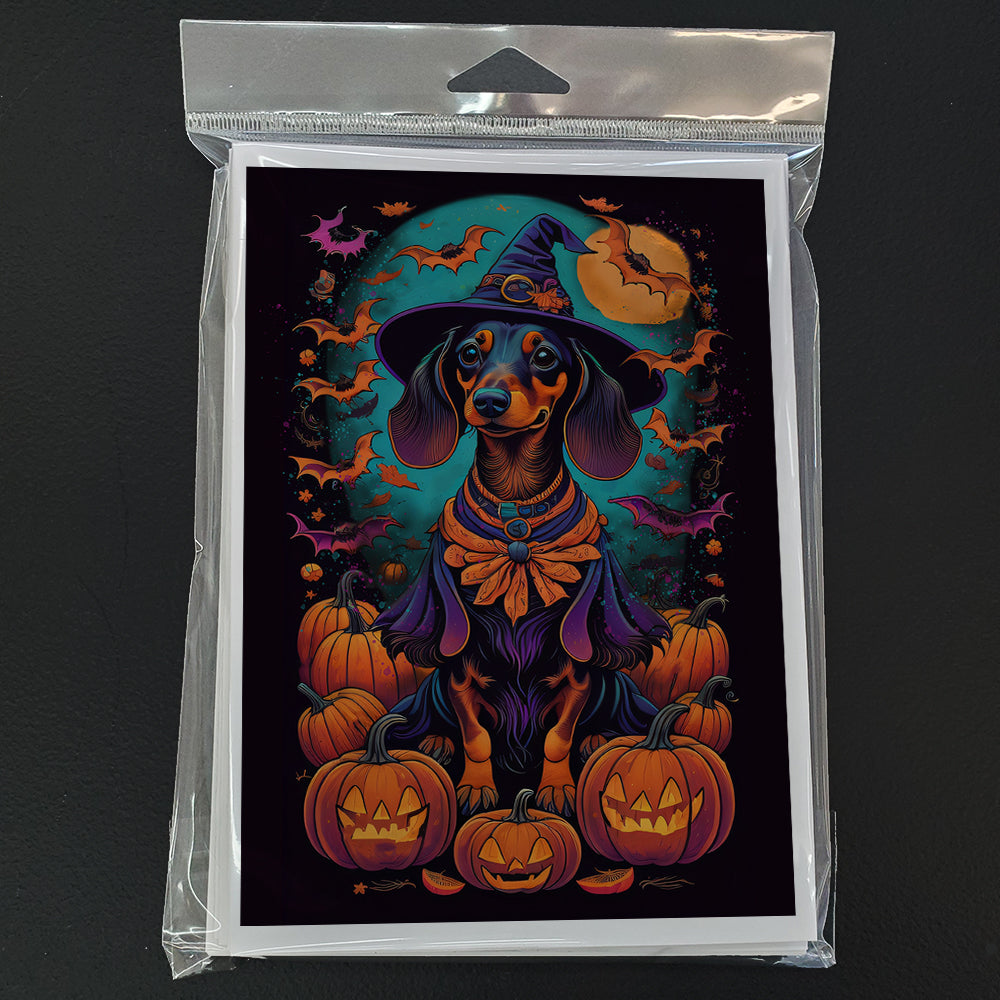 Black and Tan Dachshund Witchy Halloween Greeting Cards and Envelopes Pack of 8  the-store.com.