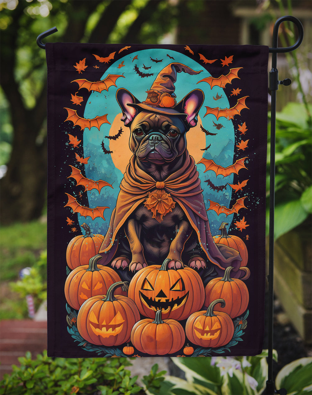 French Bulldog Witchy Halloween Garden Flag  the-store.com.