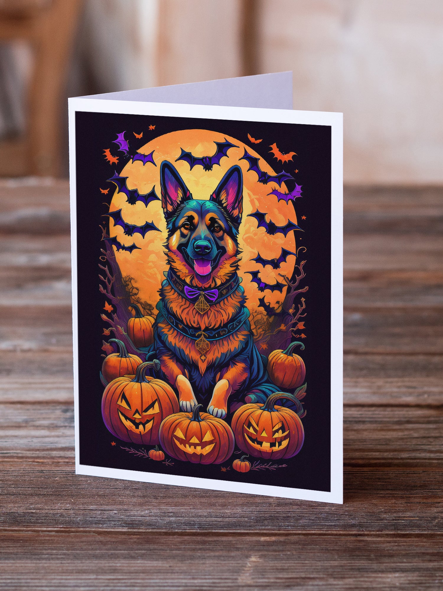 German Shepherd Witchy Halloween Greeting Cards and Envelopes Pack of 8  the-store.com.