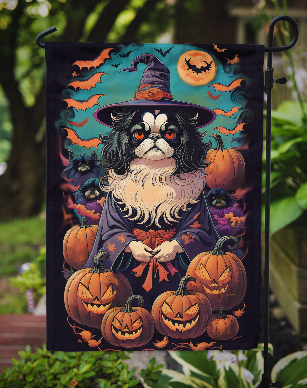 Japanese Chin Witchy Halloween Garden Flag  the-store.com.