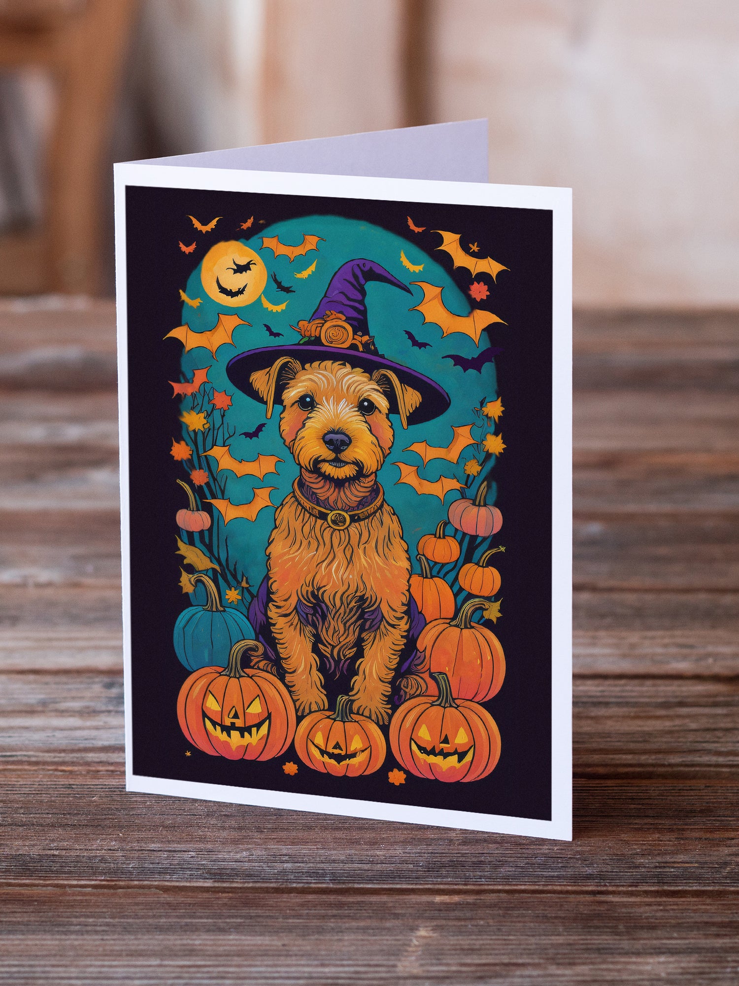 Lakeland Terrier Witchy Halloween Greeting Cards and Envelopes Pack of 8  the-store.com.