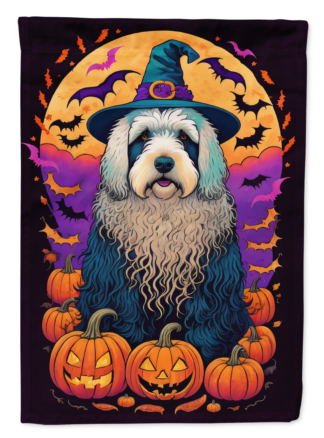 Buy this Old English Sheepdog Witchy Halloween House Flag