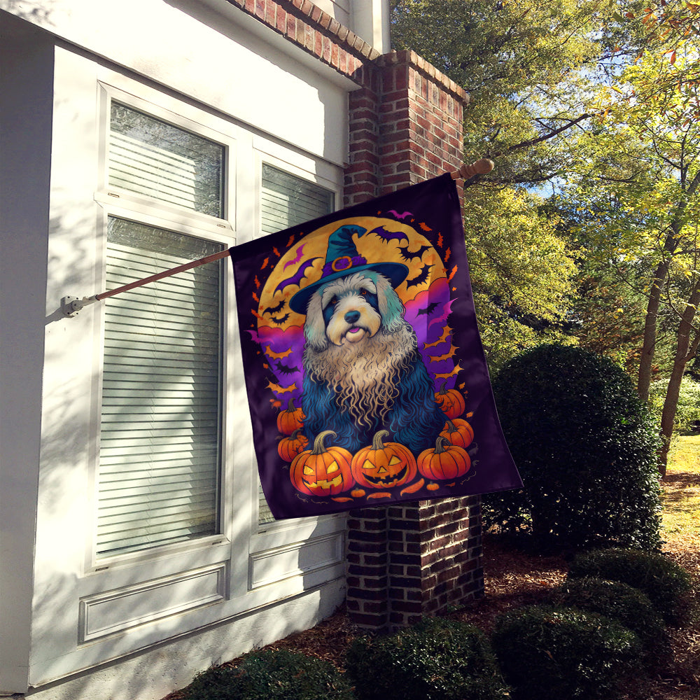 Old English Sheepdog Witchy Halloween House Flag  the-store.com.