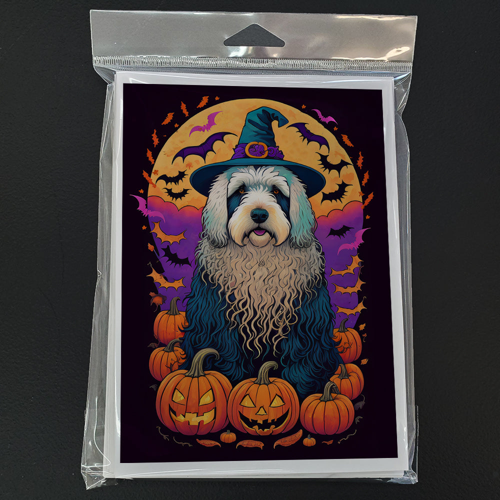 Old English Sheepdog Witchy Halloween Greeting Cards and Envelopes Pack of 8