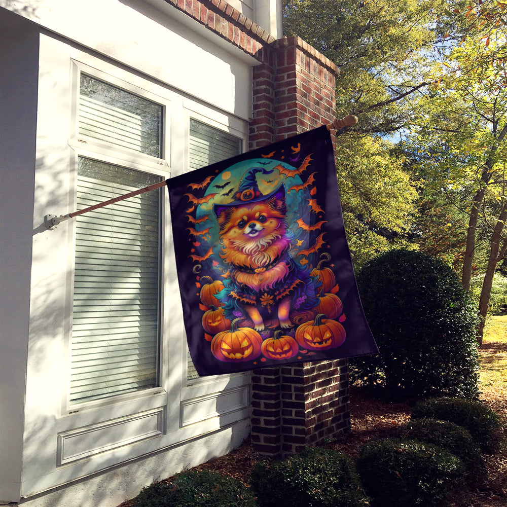 Pomeranian Witchy Halloween House Flag