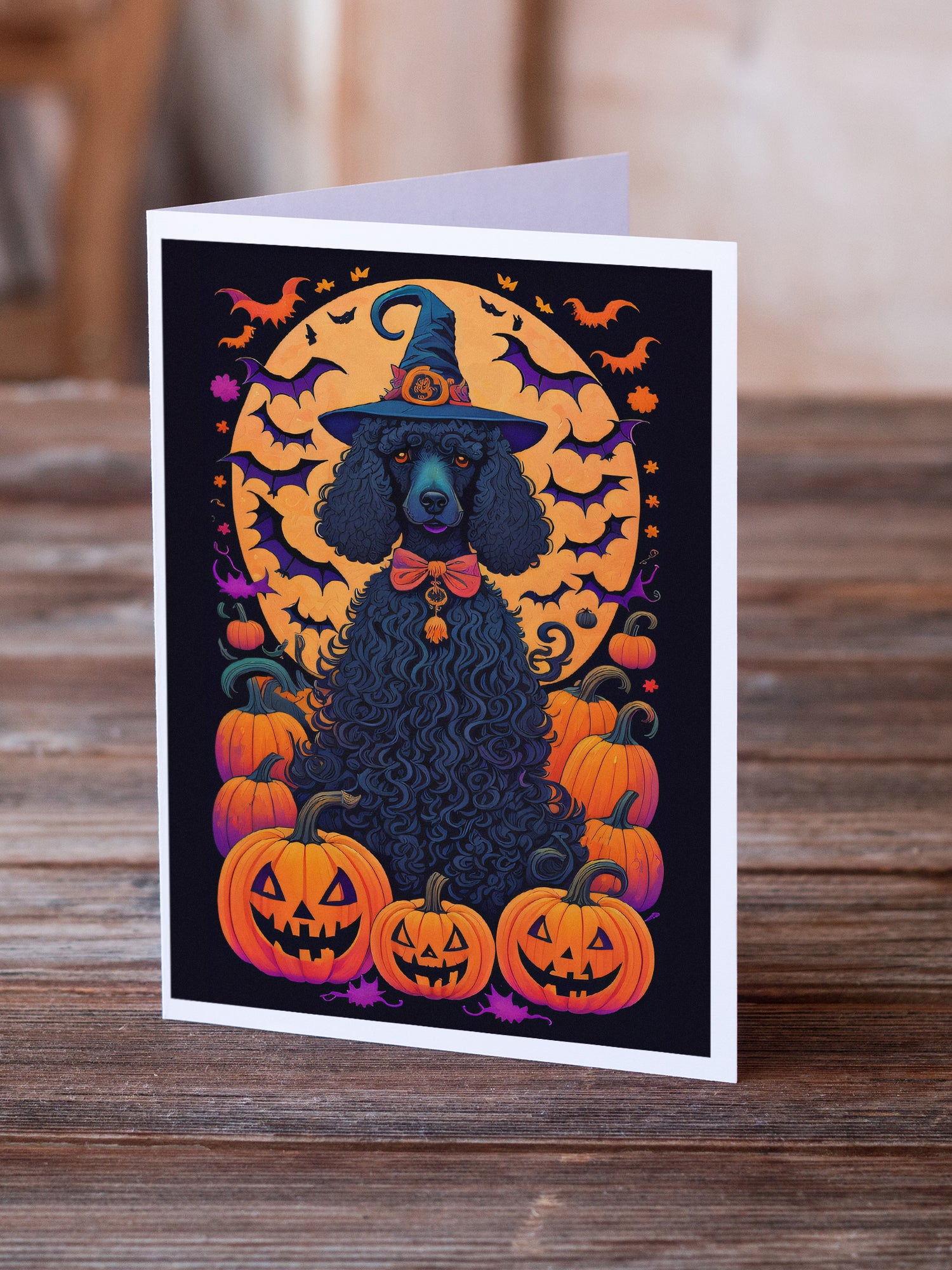Black Standard Poodle Witchy Halloween Greeting Cards and Envelopes Pack of 8  the-store.com.
