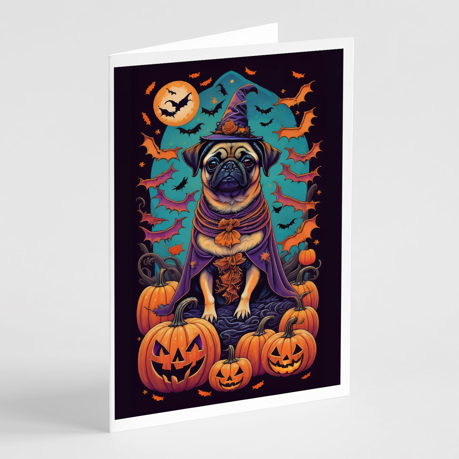 Buy this Pug Witchy Halloween Greeting Cards and Envelopes Pack of 8