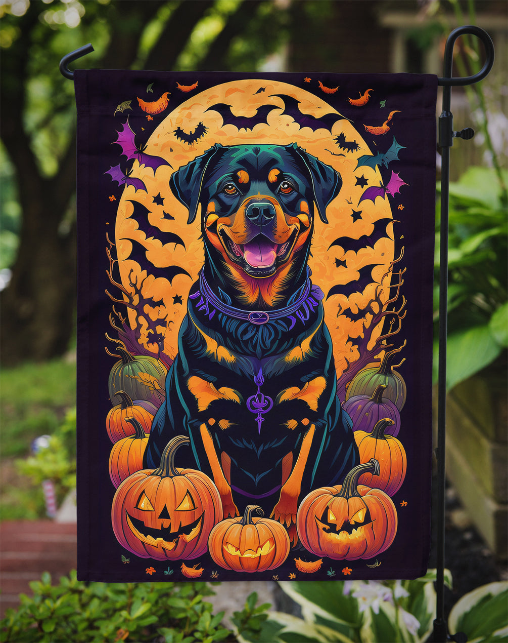 Rottweiler Witchy Halloween Garden Flag