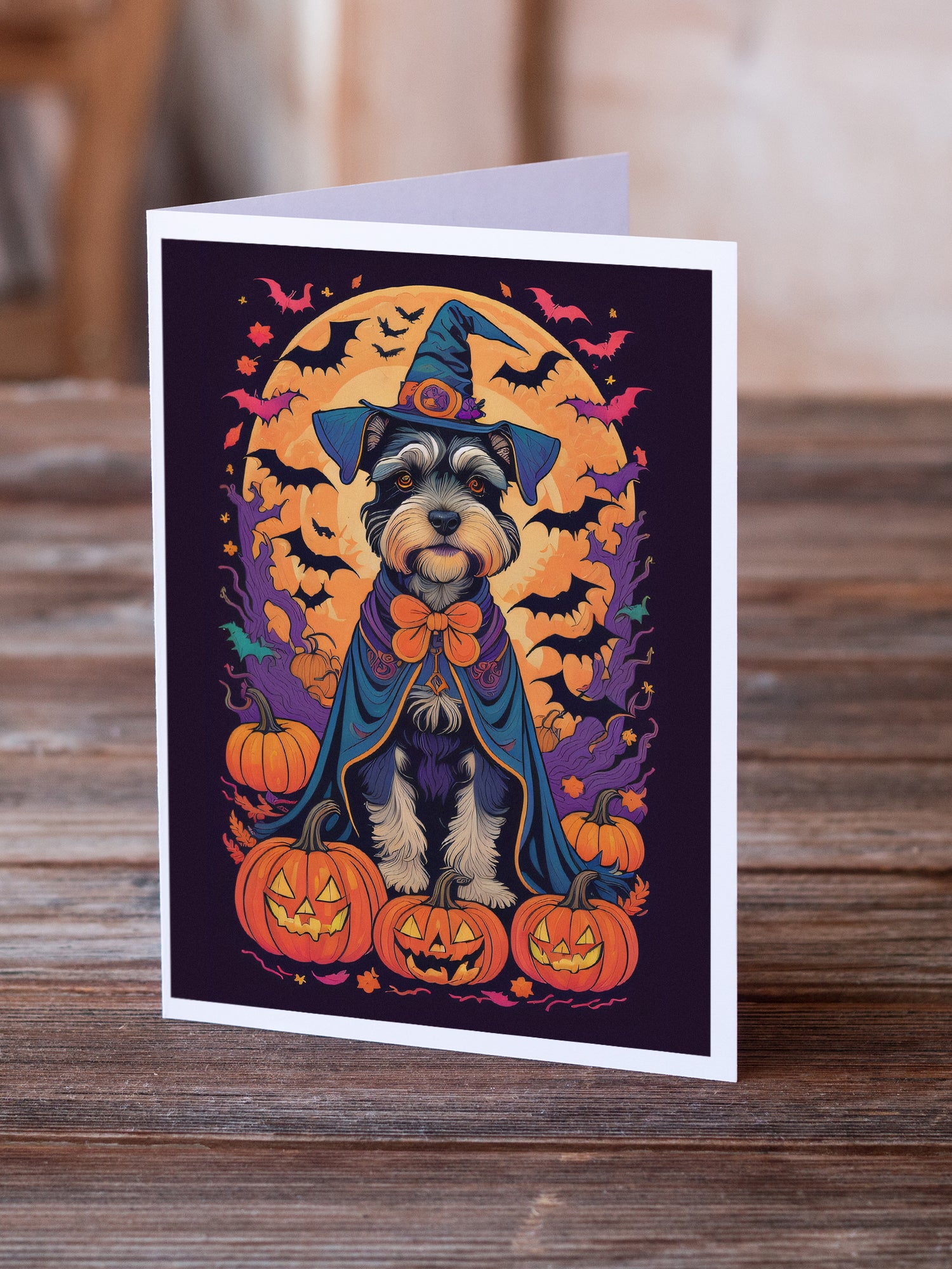 Schnauzer Witchy Halloween Greeting Cards and Envelopes Pack of 8  the-store.com.