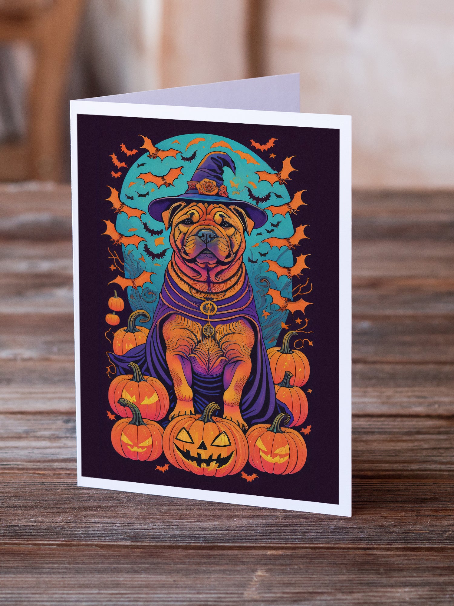 Buy this Shar Pei Witchy Halloween Greeting Cards and Envelopes Pack of 8