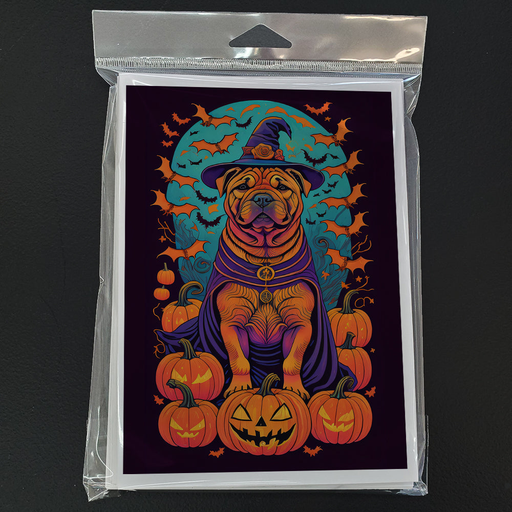 Shar Pei Witchy Halloween Greeting Cards and Envelopes Pack of 8