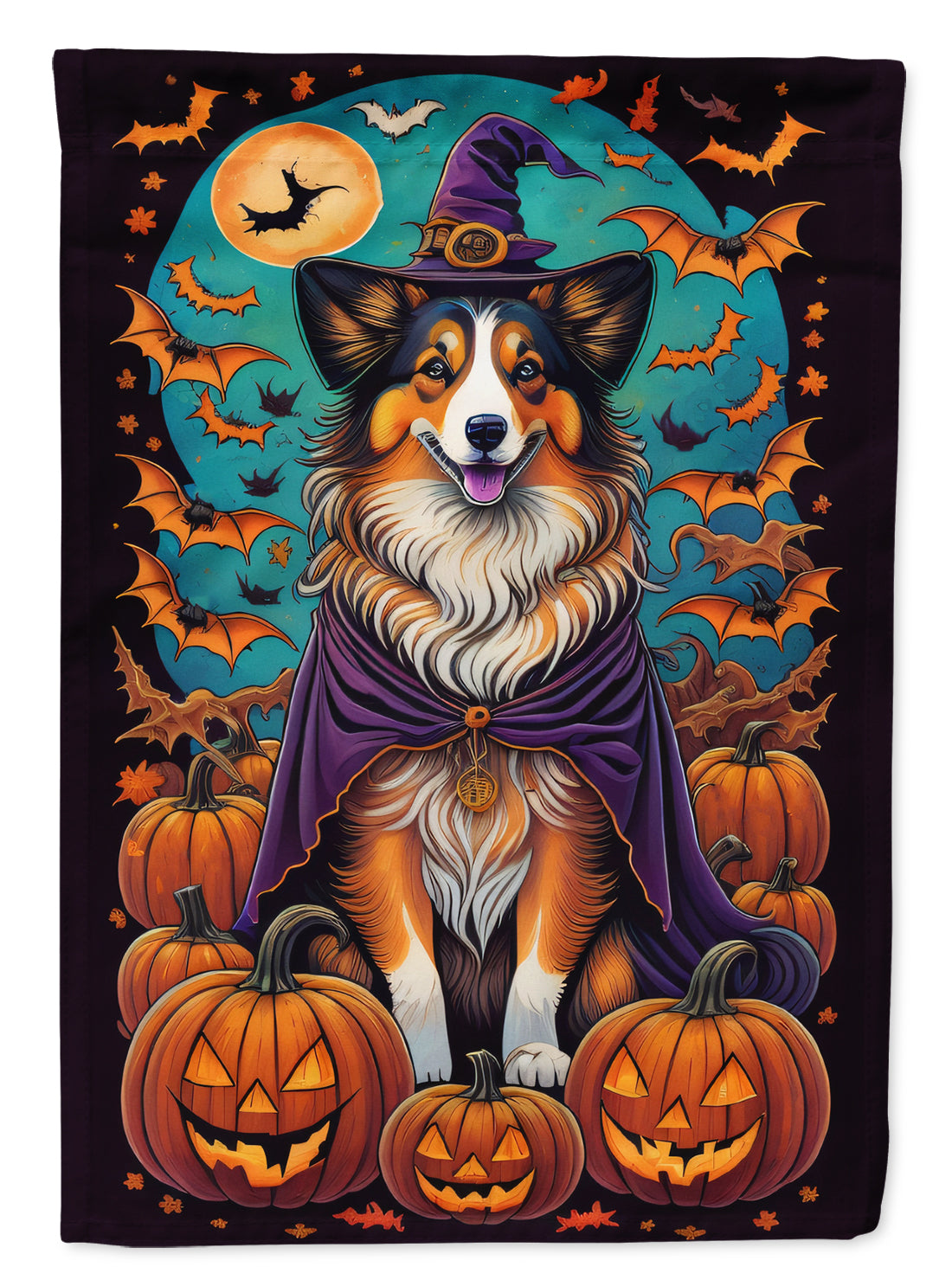 Buy this Sheltie Witchy Halloween House Flag