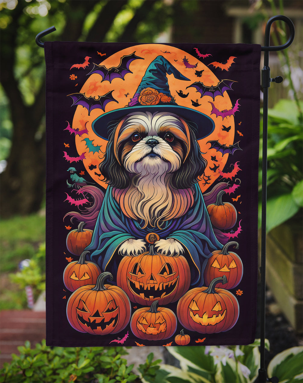 Shih Tzu Witchy Halloween Garden Flag