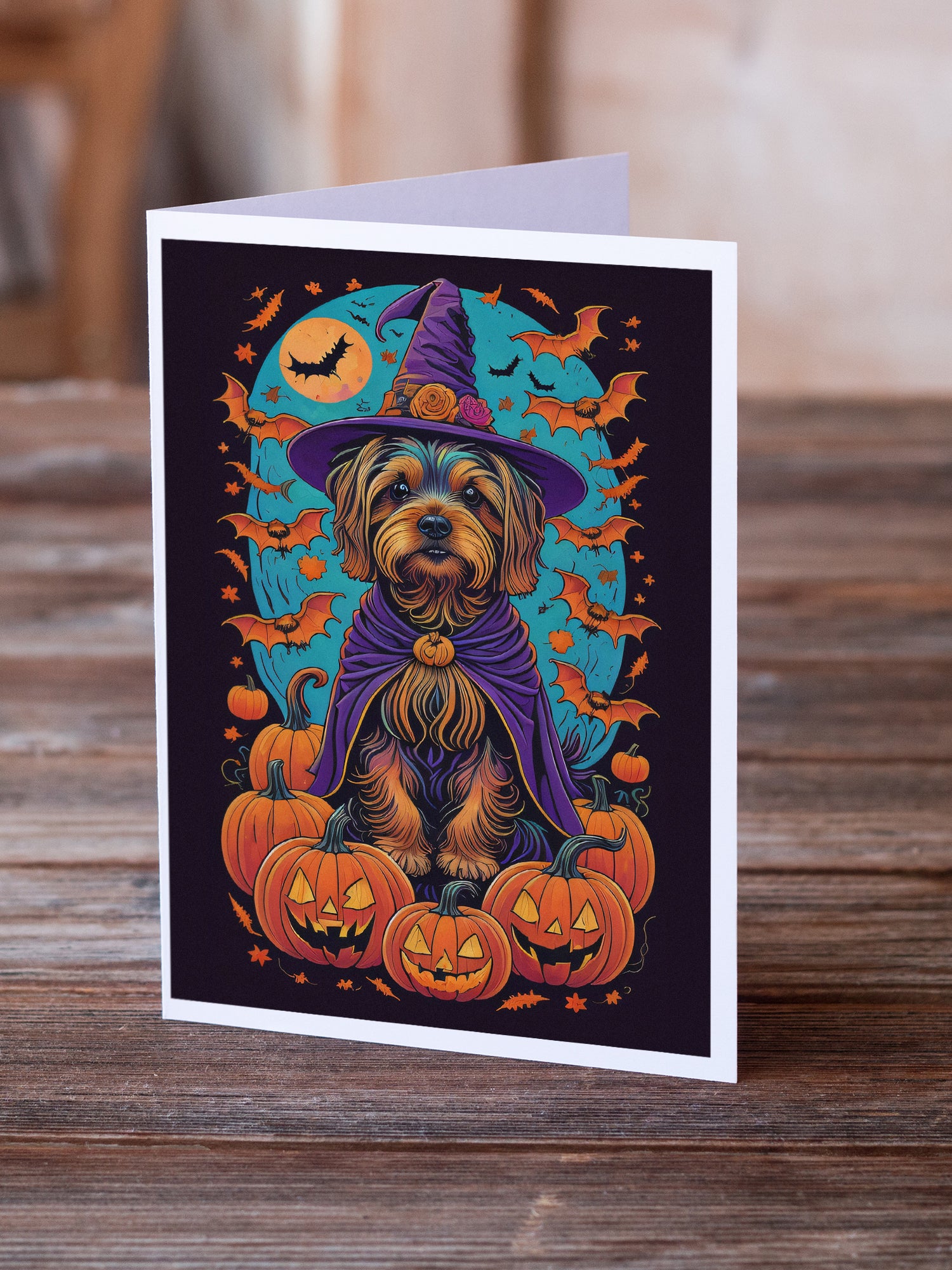 Silky Terrier Witchy Halloween Greeting Cards and Envelopes Pack of 8  the-store.com.