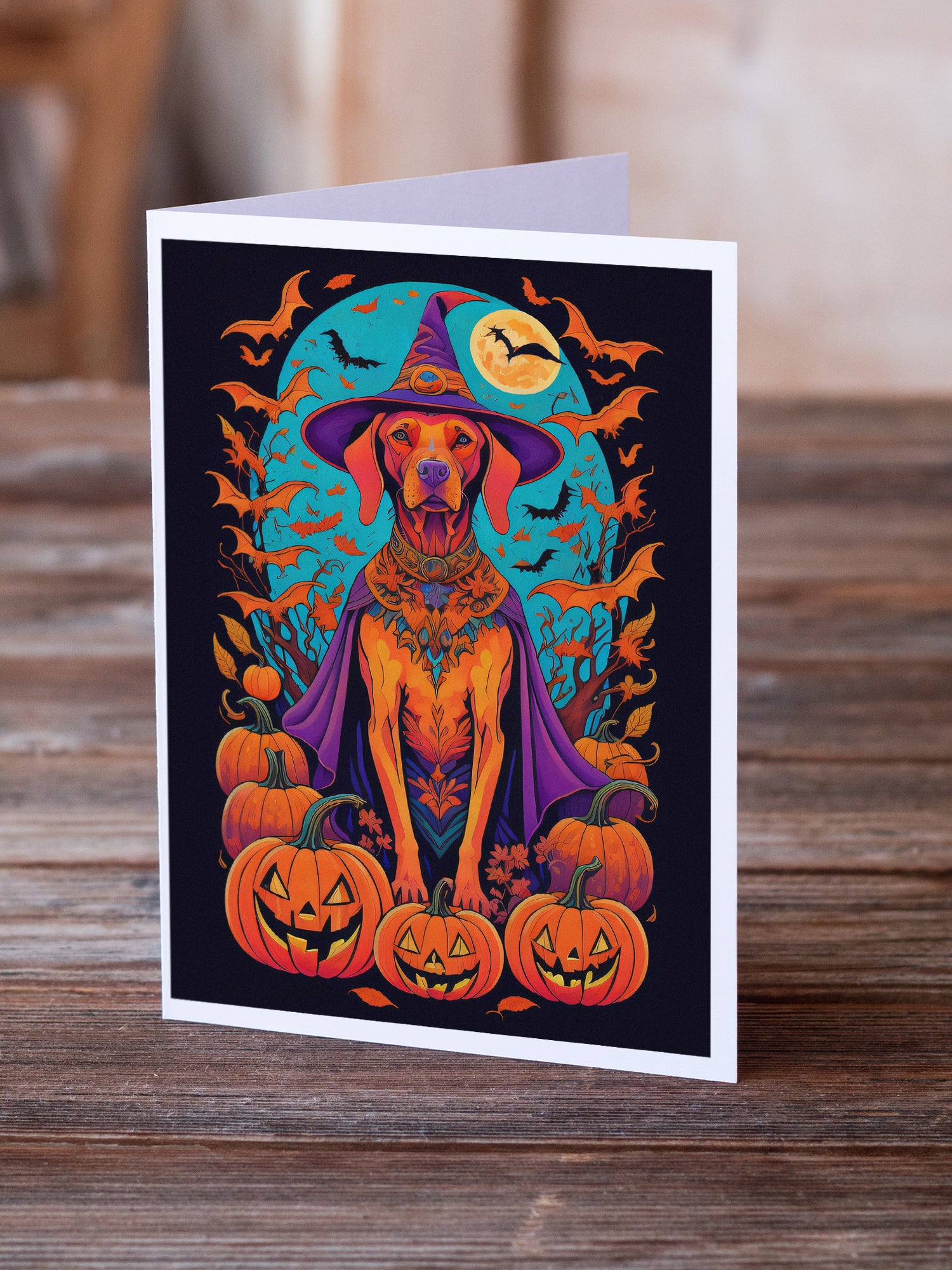 Vizsla Witchy Halloween Greeting Cards and Envelopes Pack of 8  the-store.com.