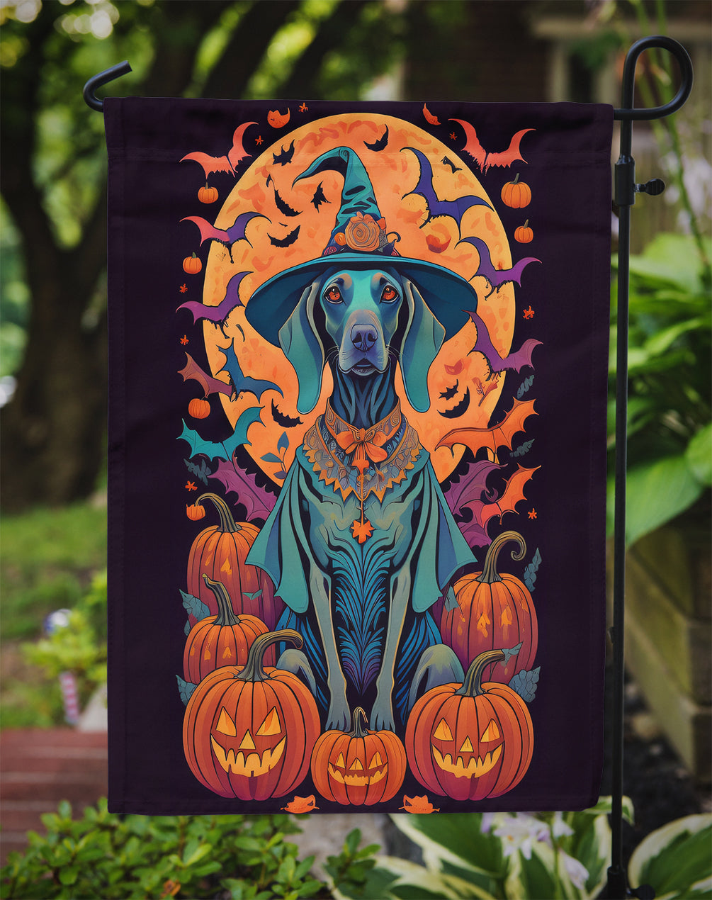 Weimaraner Witchy Halloween Garden Flag