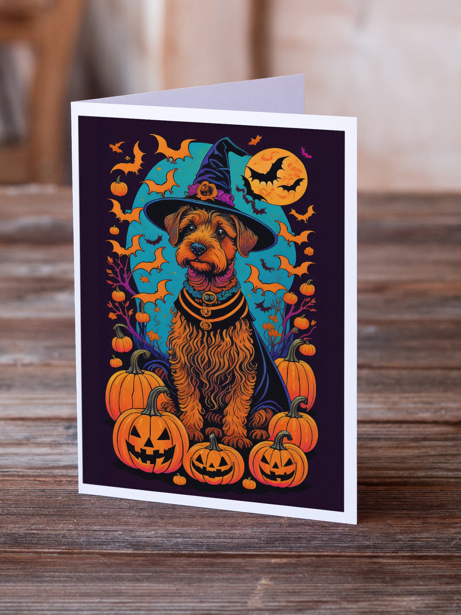 Welsh Terrier Witchy Halloween Greeting Cards and Envelopes Pack of 8  the-store.com.