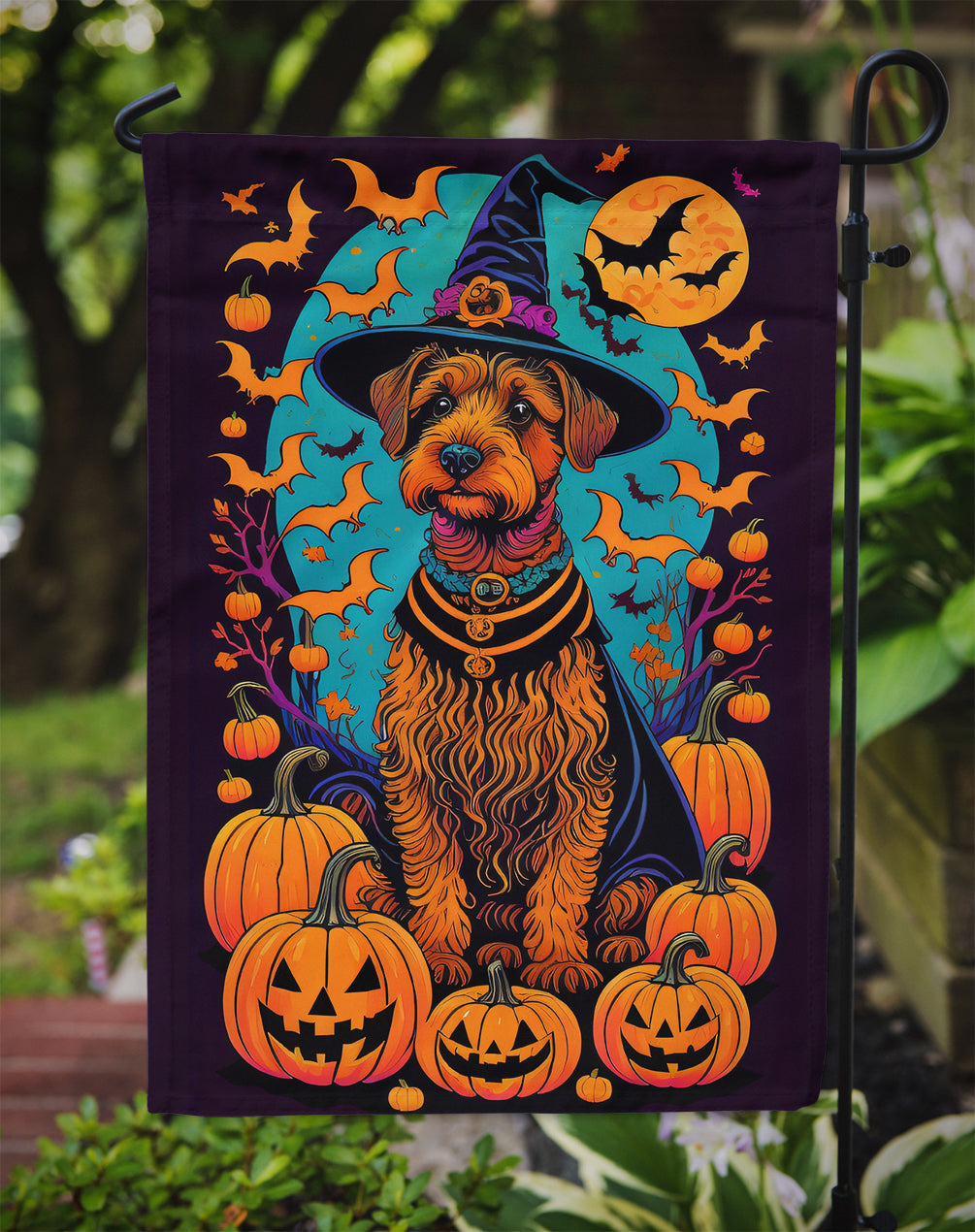 Welsh Terrier Witchy Halloween Garden Flag  the-store.com.