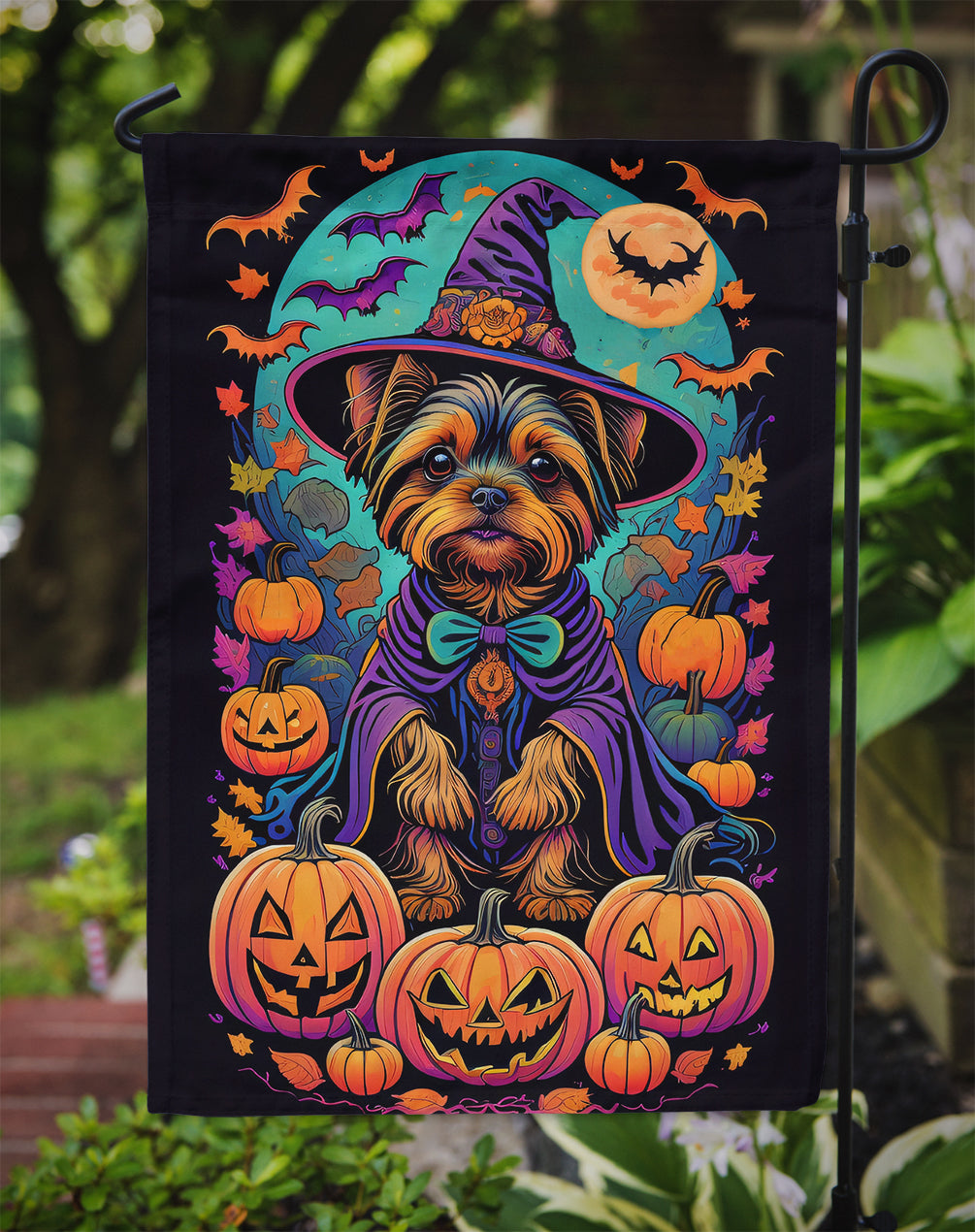 Yorkie Witchy Halloween Garden Flag