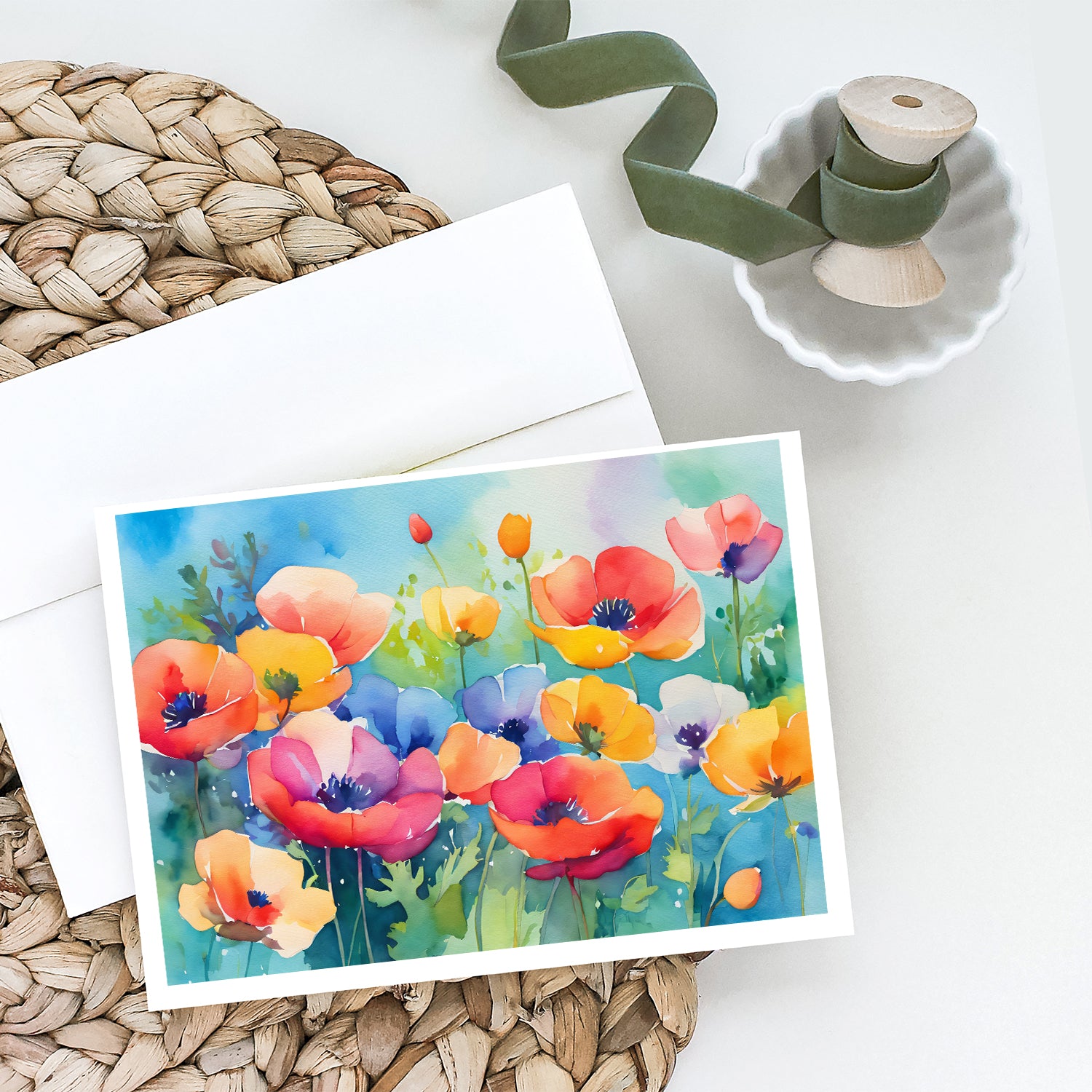 Anemones in Watercolor Greeting Cards and Envelopes Pack of 8  the-store.com.