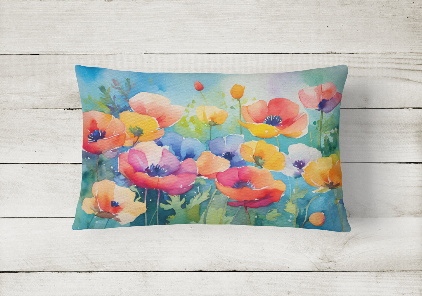 Anemones in Watercolor Fabric Decorative Pillow  the-store.com.