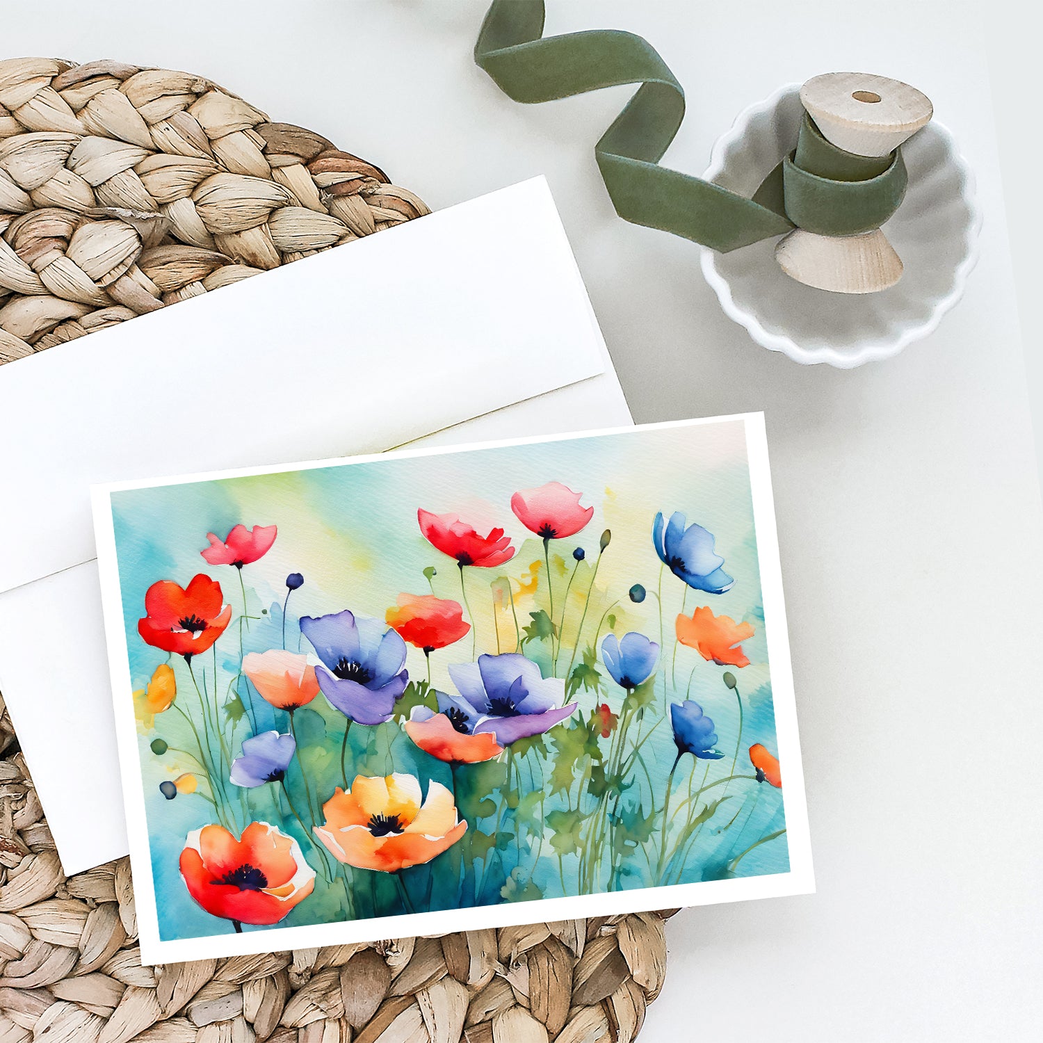 Anemones in Watercolor Greeting Cards and Envelopes Pack of 8  the-store.com.