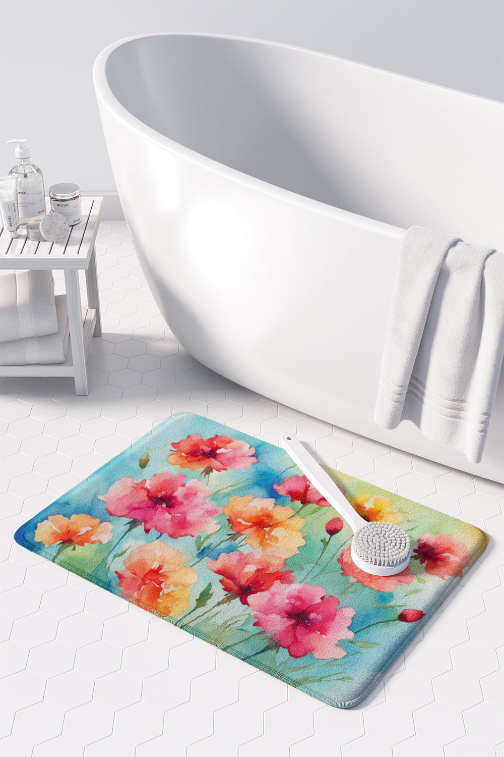 Carnations in Watercolor Memory Foam Kitchen Mat  the-store.com.