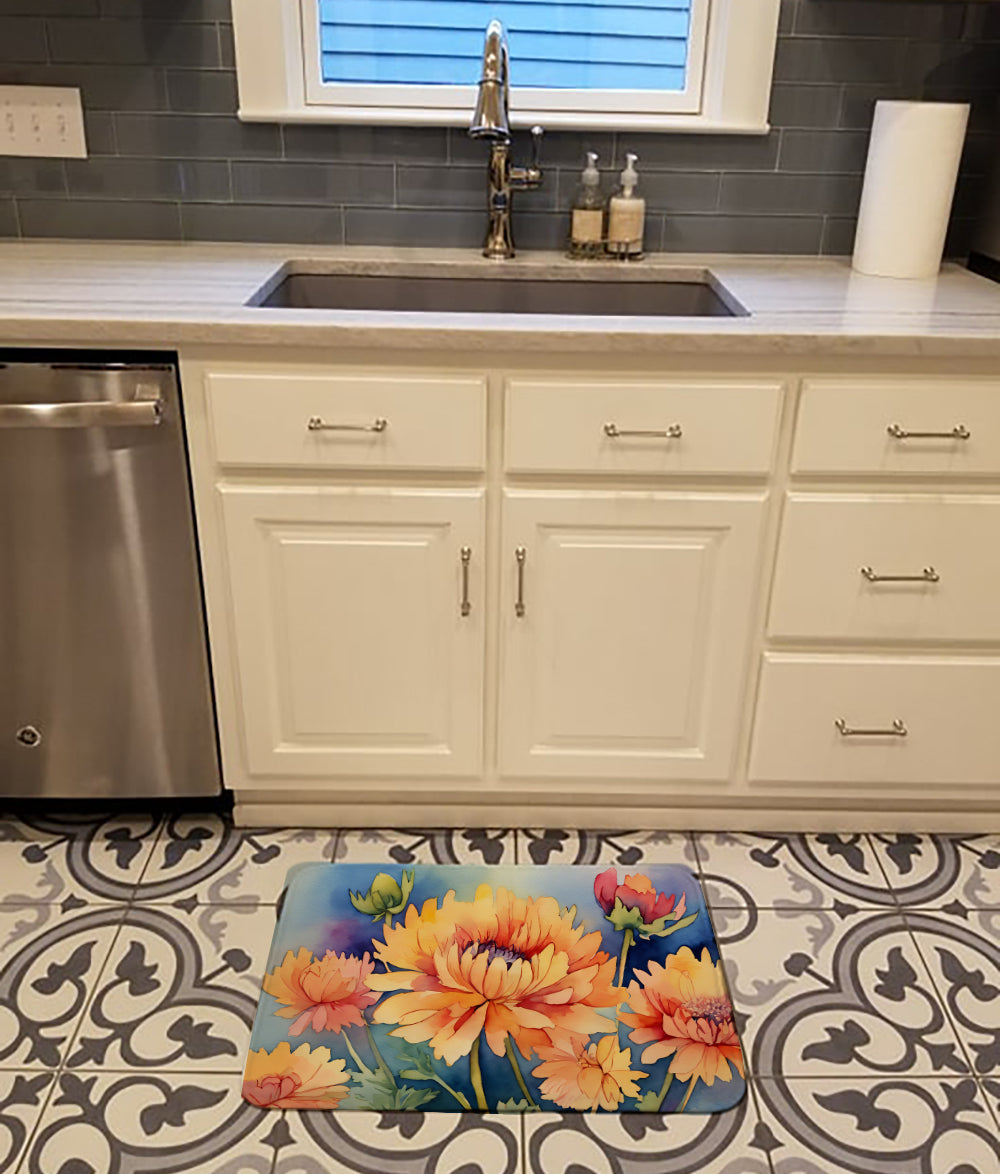 Buy this Chrysanthemums in Watercolor Memory Foam Kitchen Mat