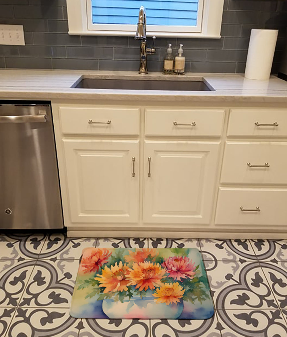 Chrysanthemums in Watercolor Memory Foam Kitchen Mat  the-store.com.