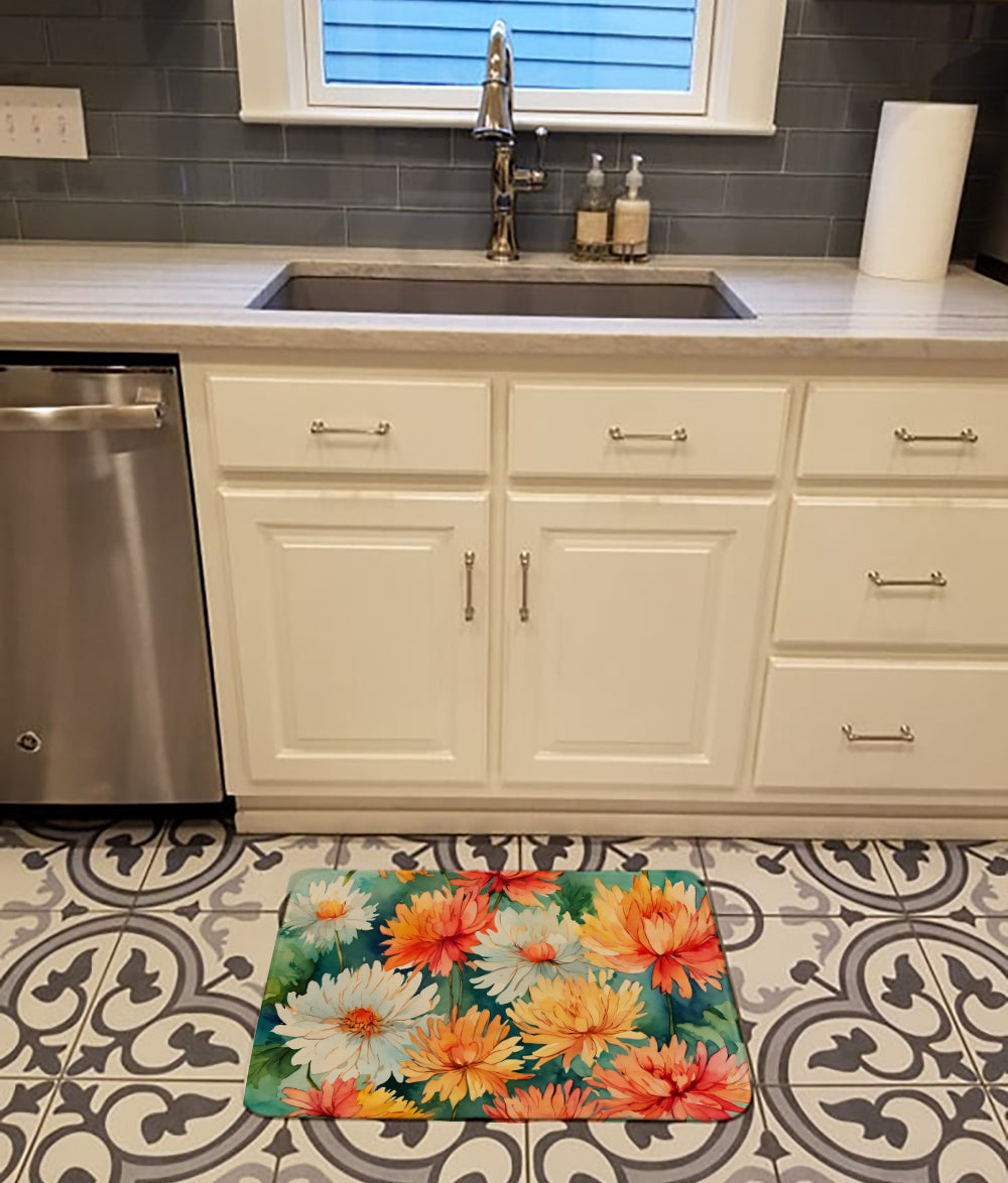 Chrysanthemums in Watercolor Memory Foam Kitchen Mat  the-store.com.