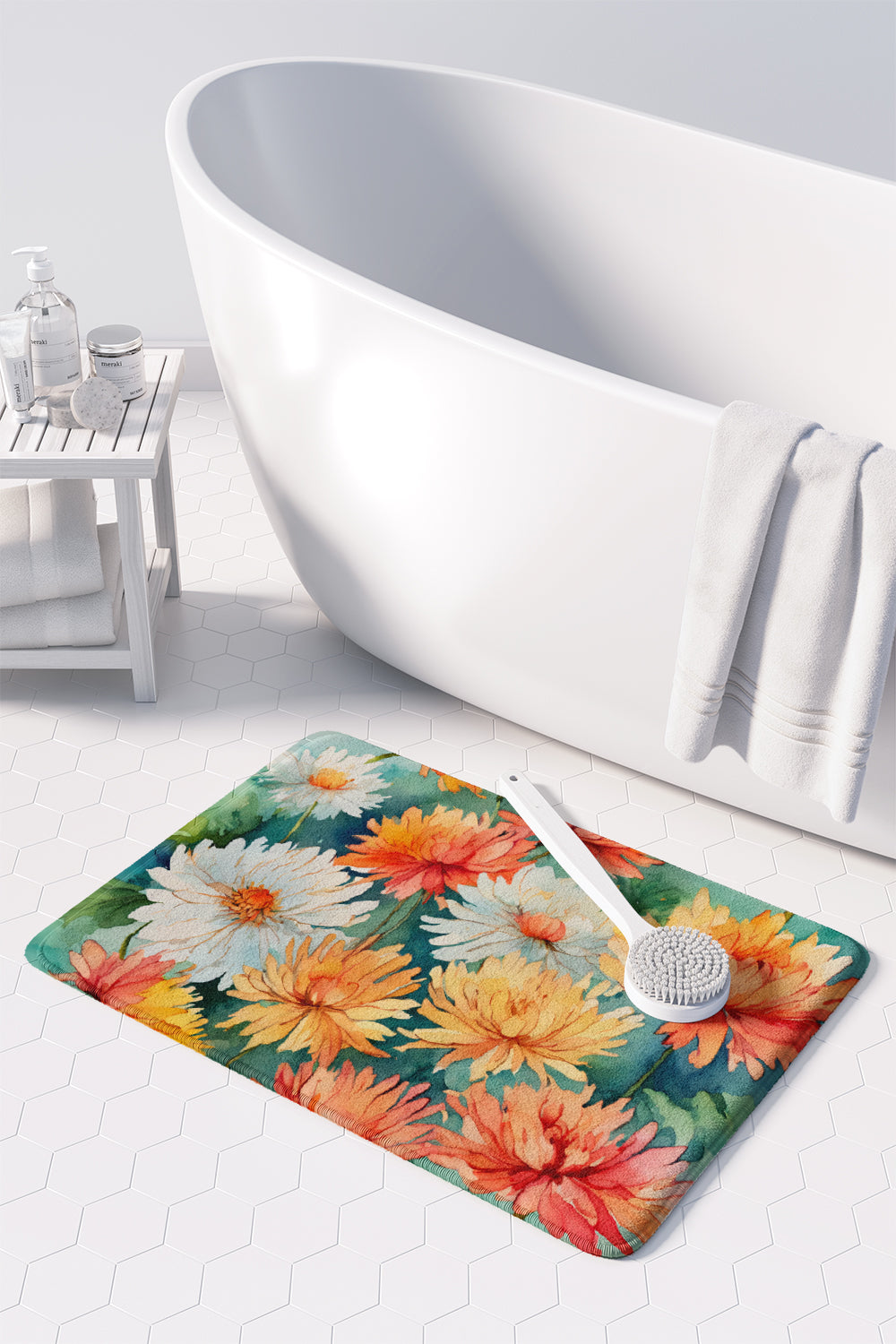 Chrysanthemums in Watercolor Memory Foam Kitchen Mat  the-store.com.