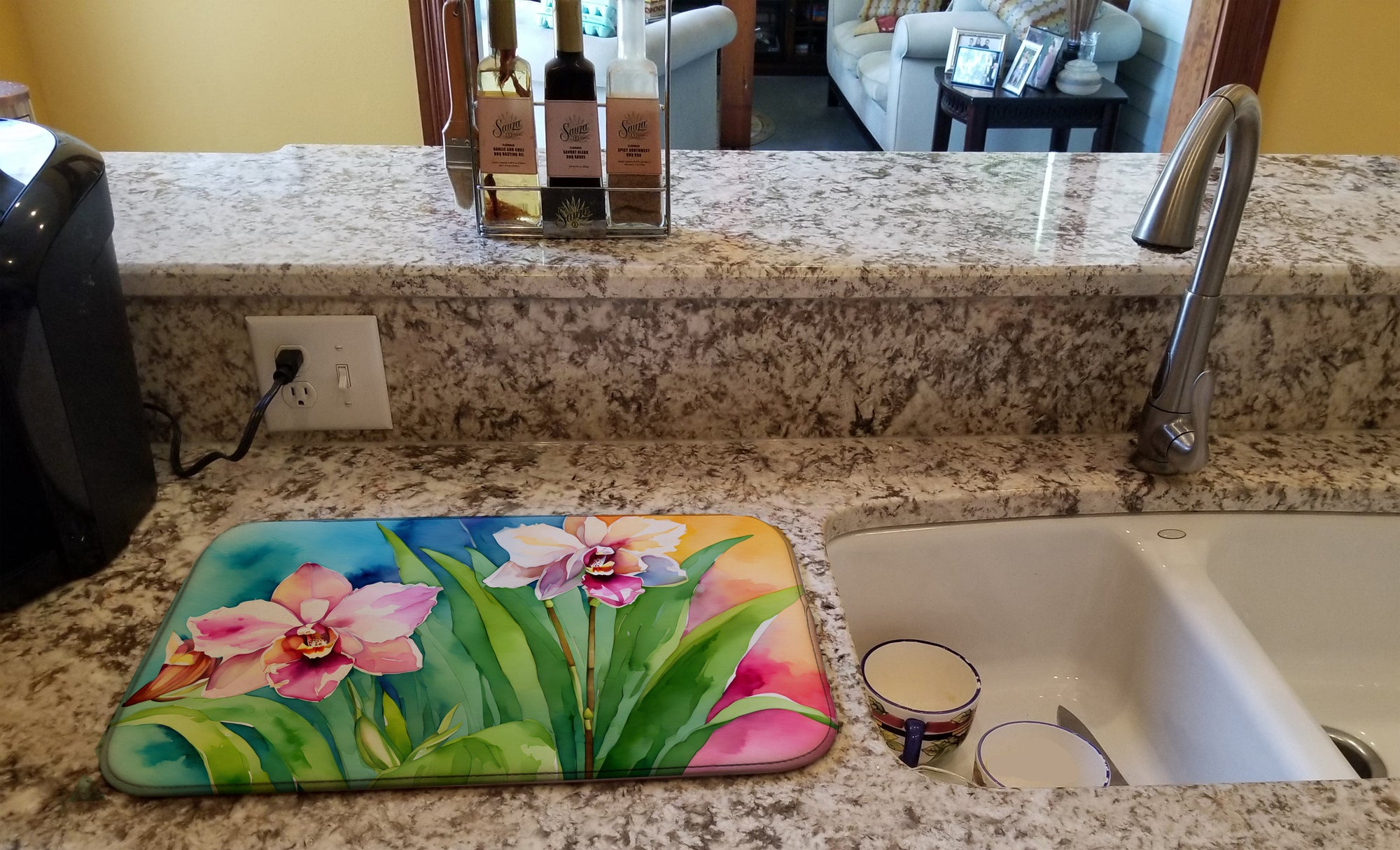 Orchids in Watercolor Dish Drying Mat  the-store.com.