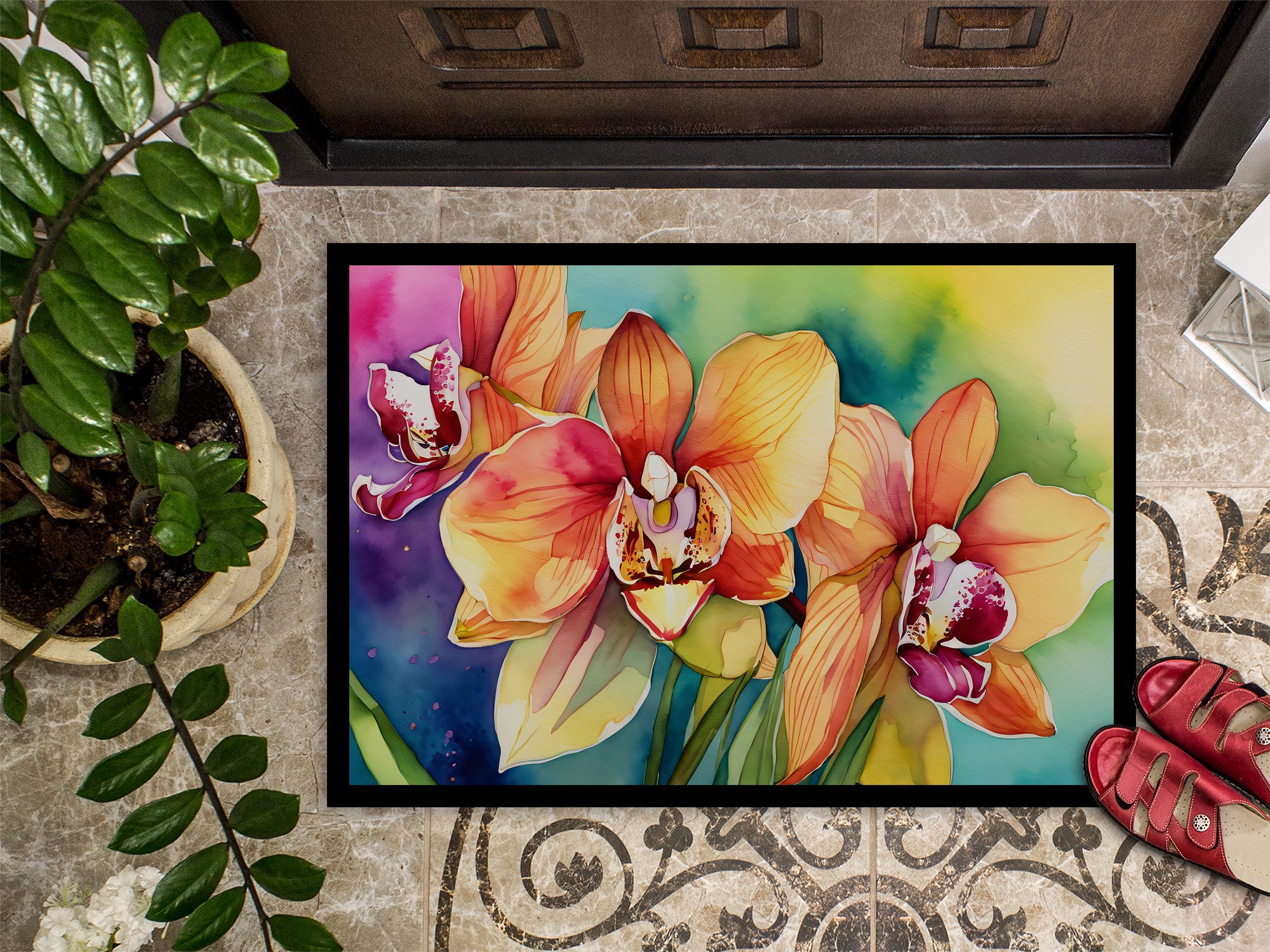 Orchids in Watercolor Indoor or Outdoor Mat 24x36  the-store.com.