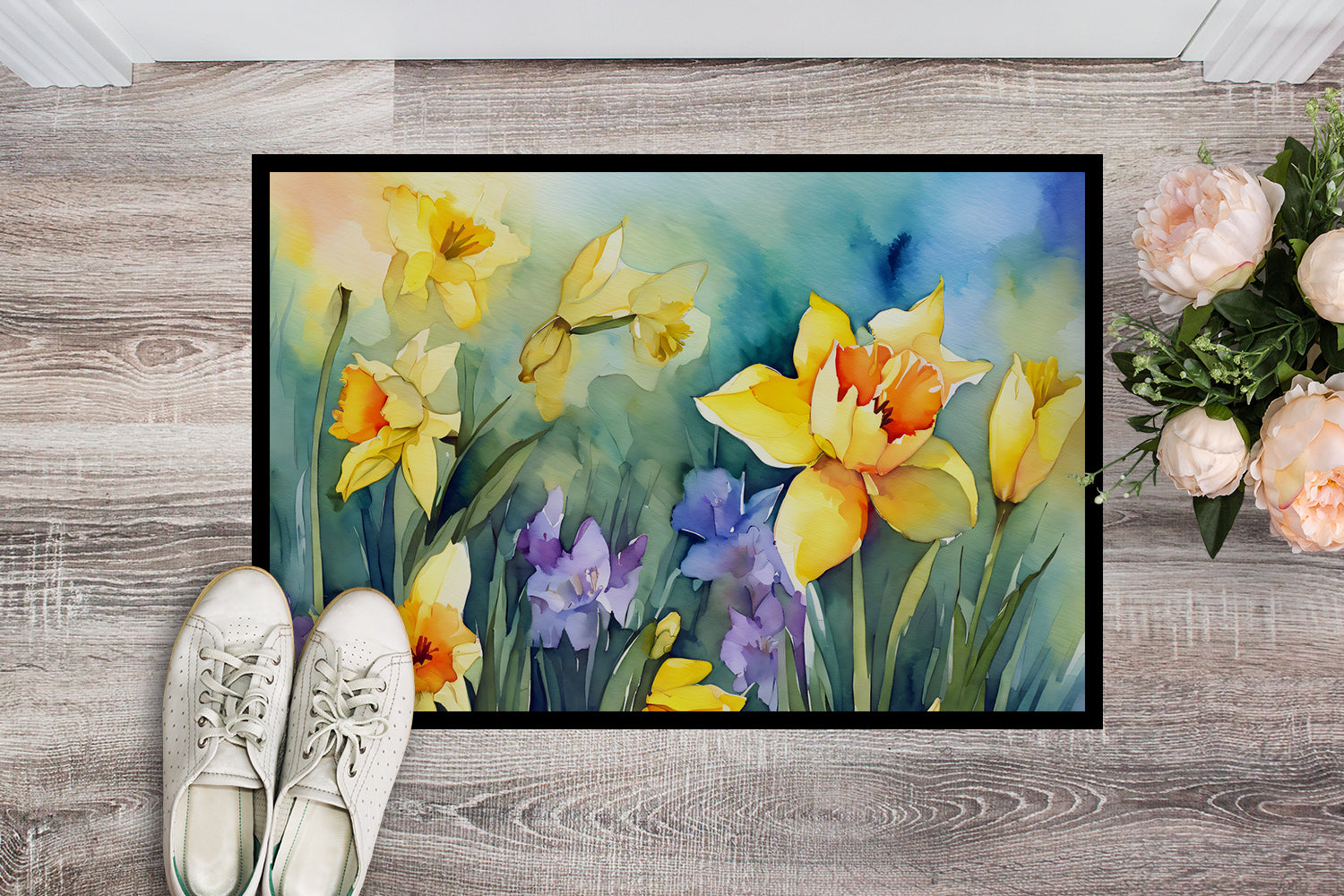 Daffodils in Watercolor Indoor or Outdoor Mat 24x36  the-store.com.