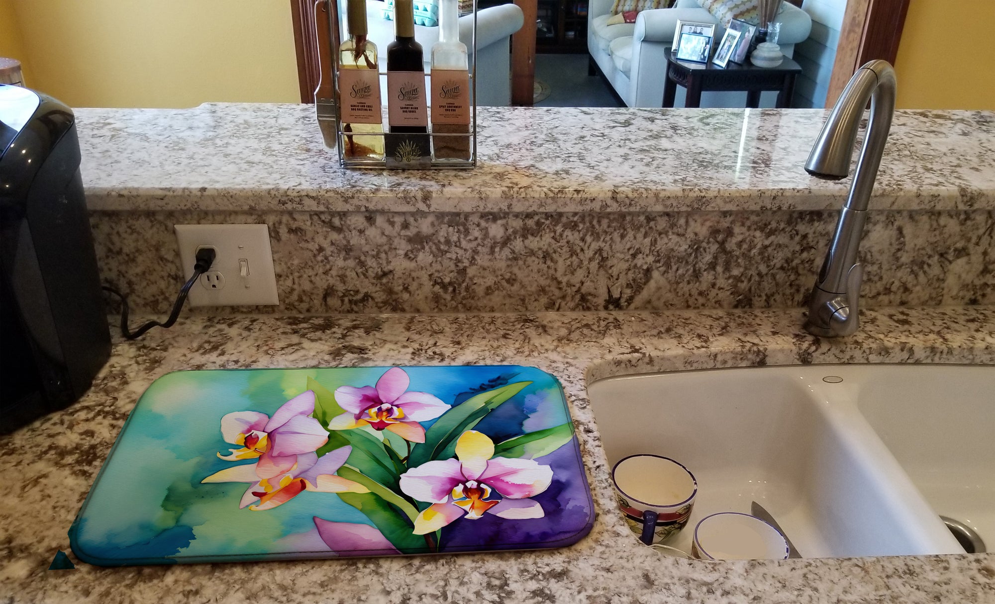 Orchids in Watercolor Dish Drying Mat  the-store.com.
