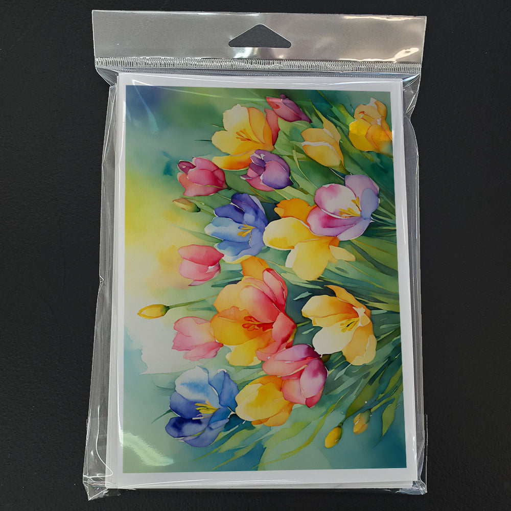 Freesias in Watercolor Greeting Cards and Envelopes Pack of 8  the-store.com.
