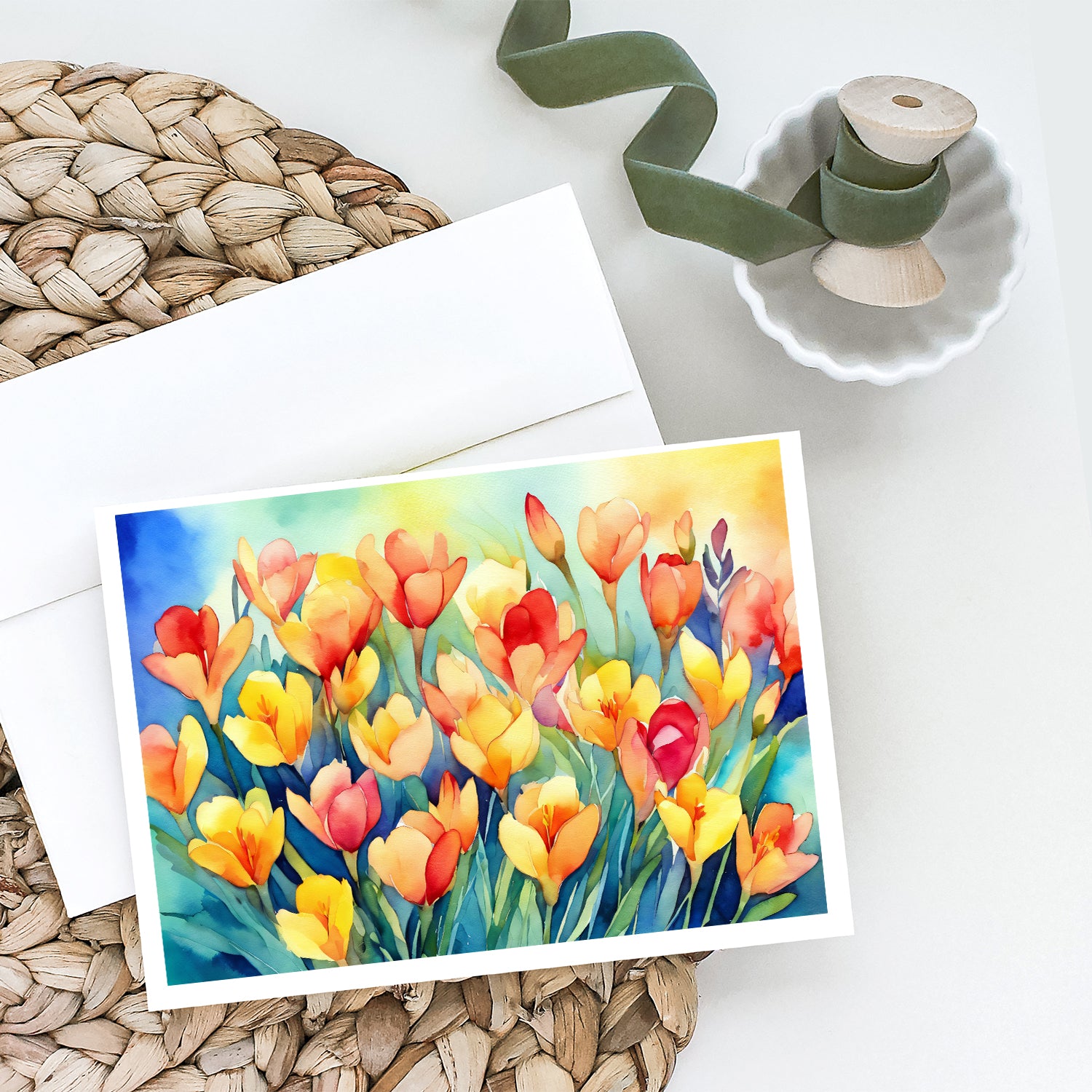 Freesias in Watercolor Greeting Cards and Envelopes Pack of 8  the-store.com.