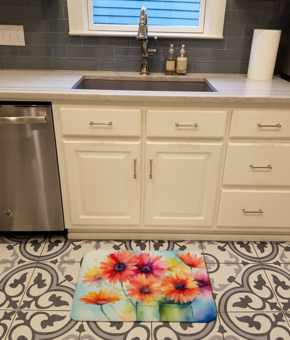 Gerbera Daisies in Watercolor Memory Foam Kitchen Mat  the-store.com.