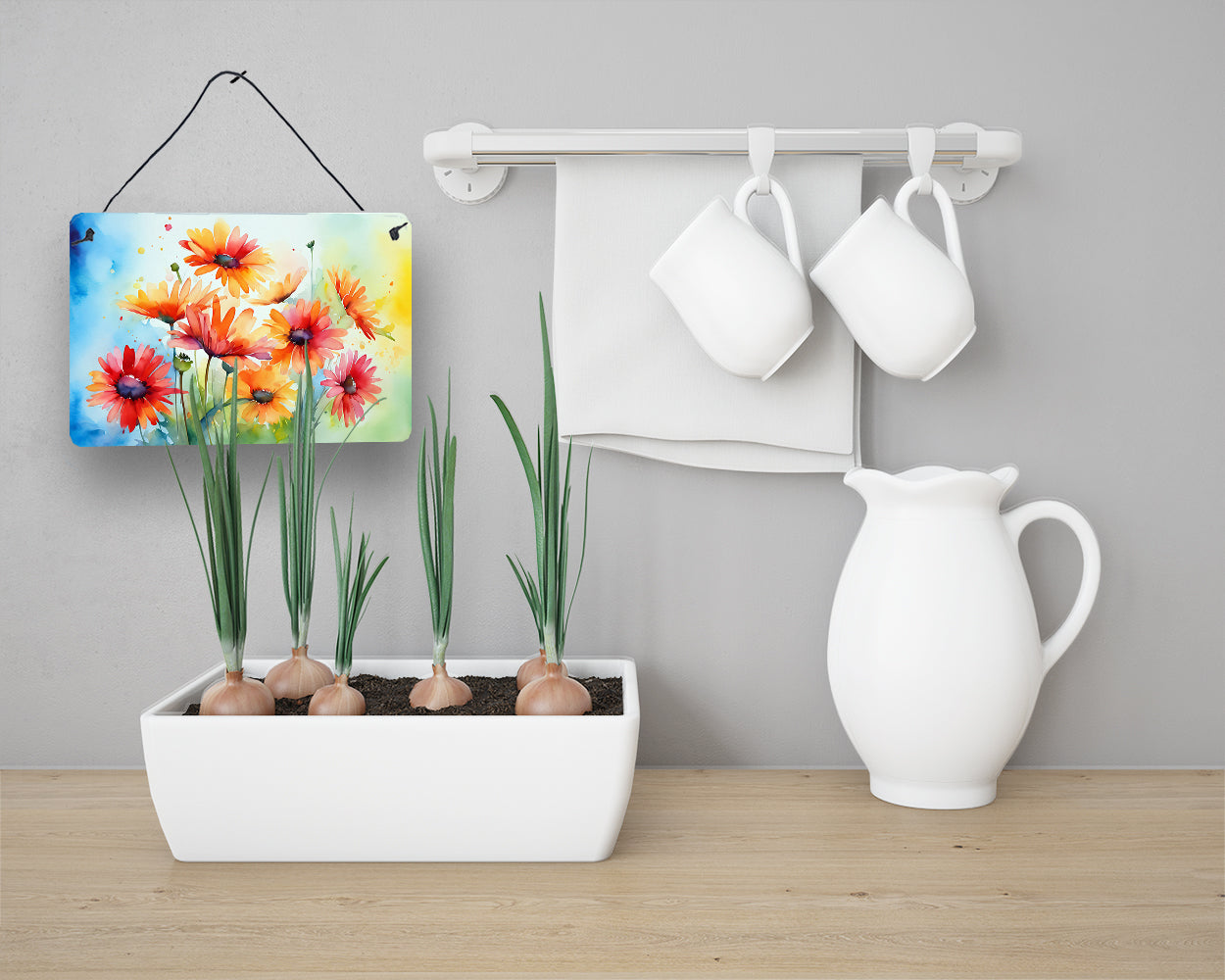 Gerbera Daisies in Watercolor Wall or Door Hanging Prints