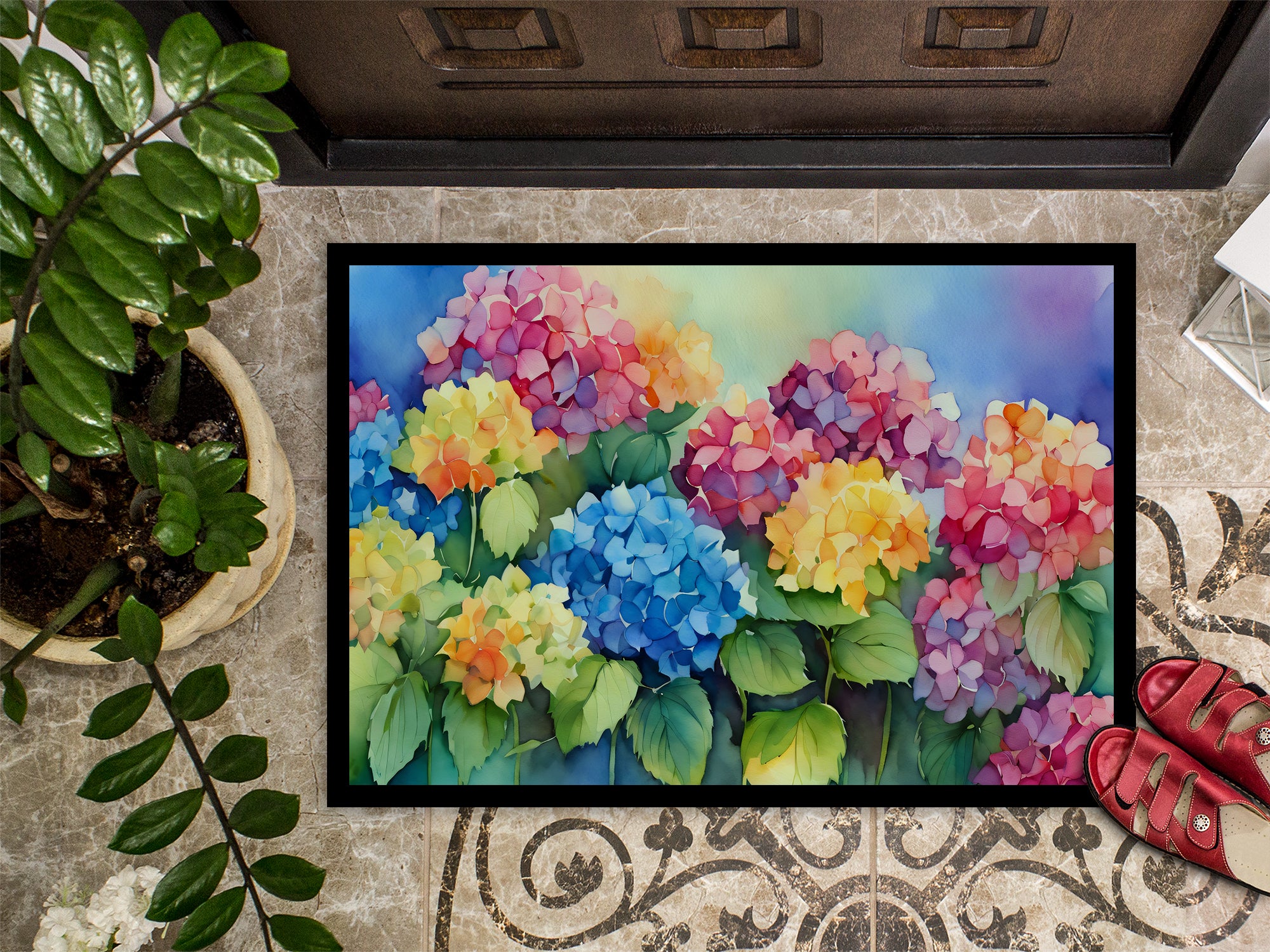 Hydrangeas in Watercolor Indoor or Outdoor Mat 24x36  the-store.com.