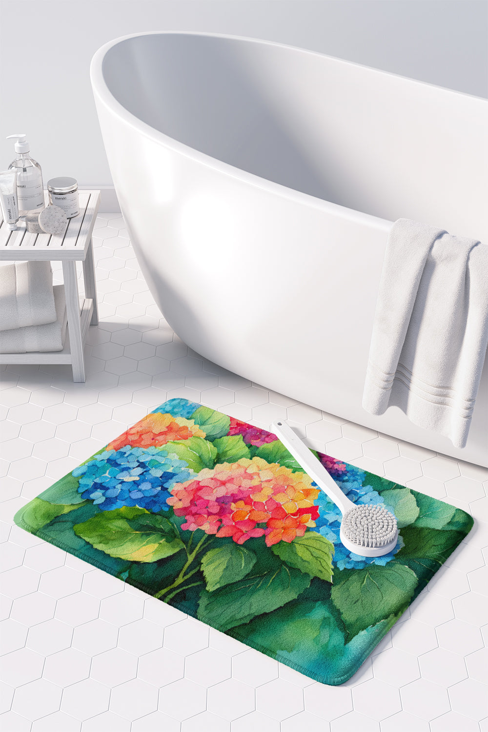 Hydrangeas in Watercolor Memory Foam Kitchen Mat  the-store.com.