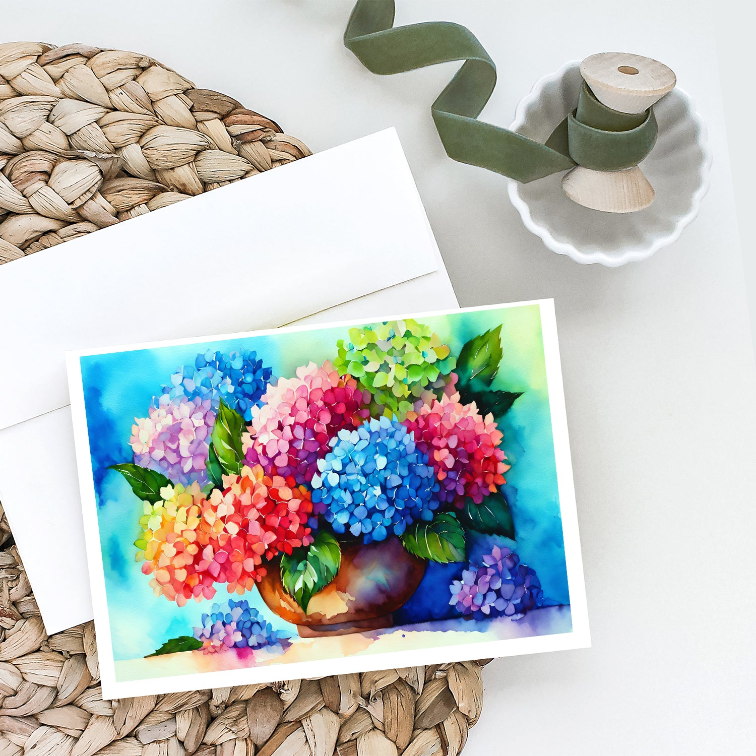 Hydrangeas in Watercolor Greeting Cards and Envelopes Pack of 8  the-store.com.