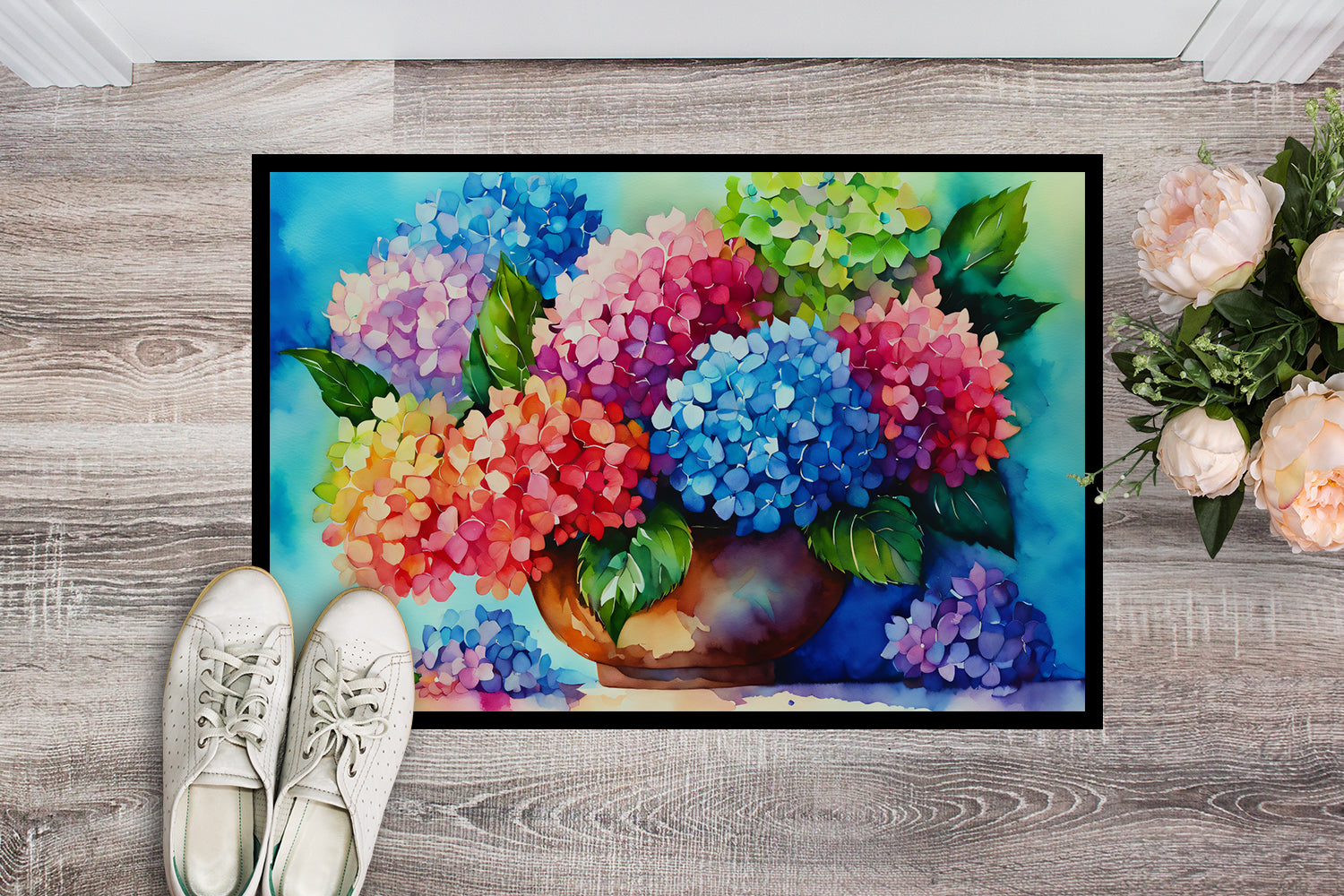 Hydrangeas in Watercolor Indoor or Outdoor Mat 24x36