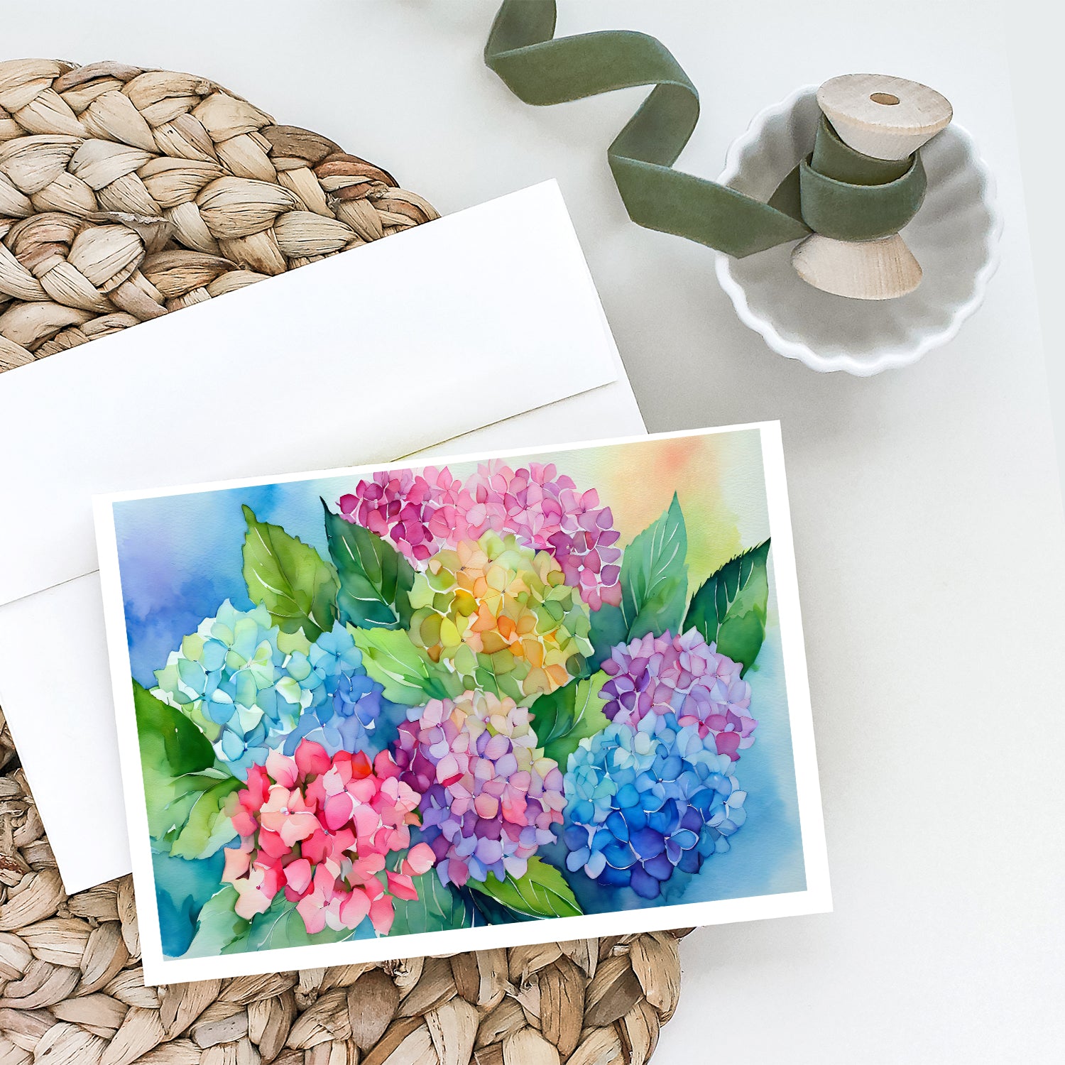 Hydrangeas in Watercolor Greeting Cards and Envelopes Pack of 8  the-store.com.