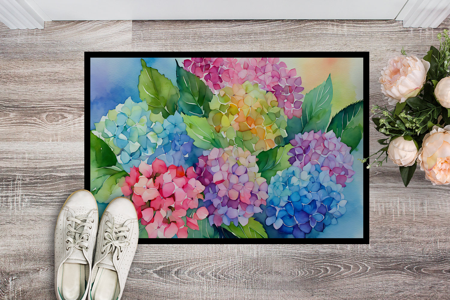 Hydrangeas in Watercolor Indoor or Outdoor Mat 24x36  the-store.com.