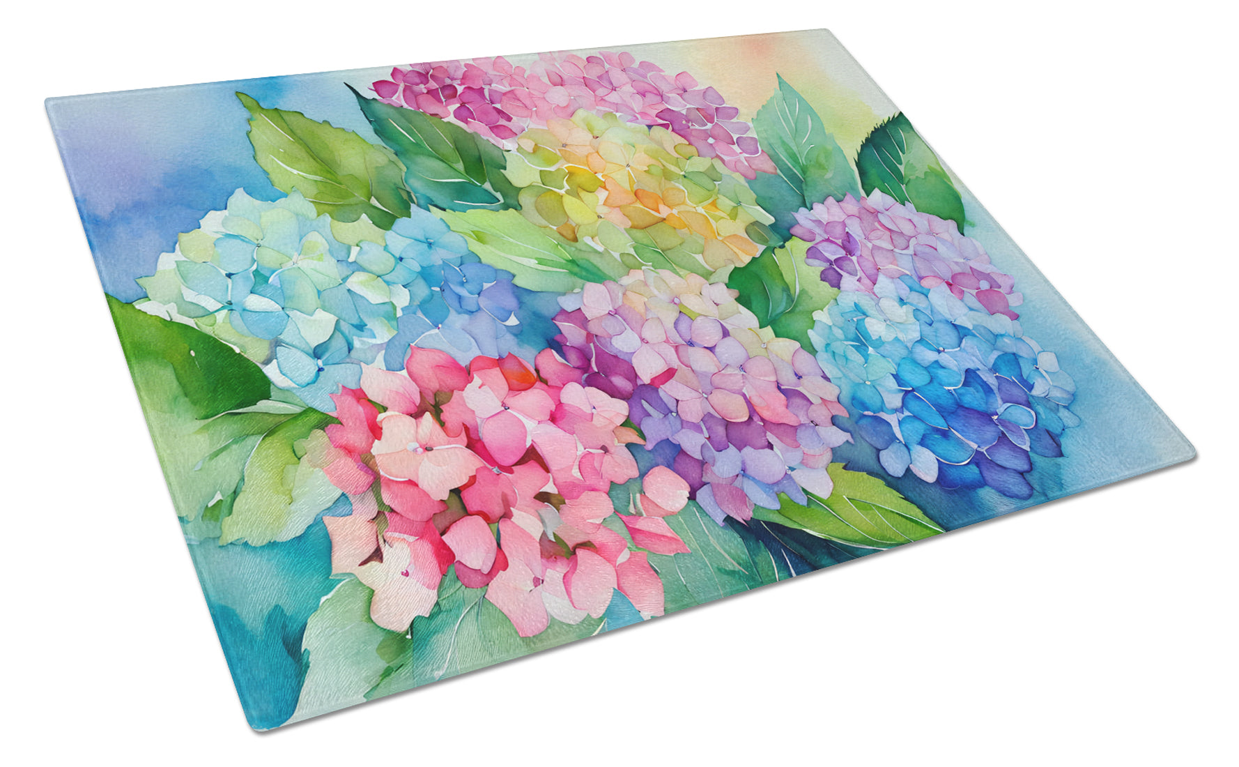 Buy this Hydrangeas in Watercolor Glass Cutting Board Large